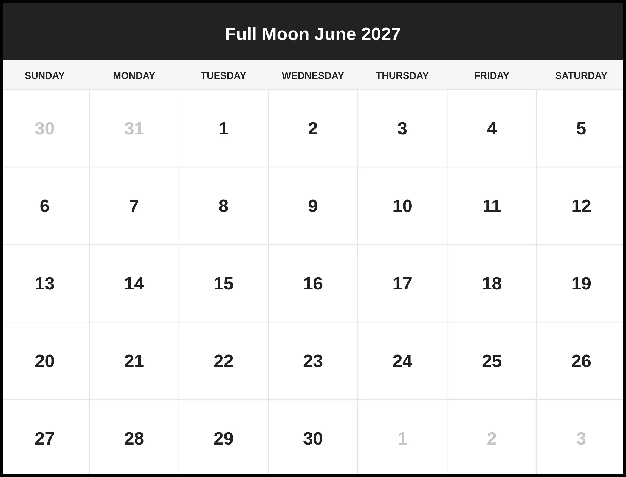 Full Moon June 2027 Full Moon June 2027