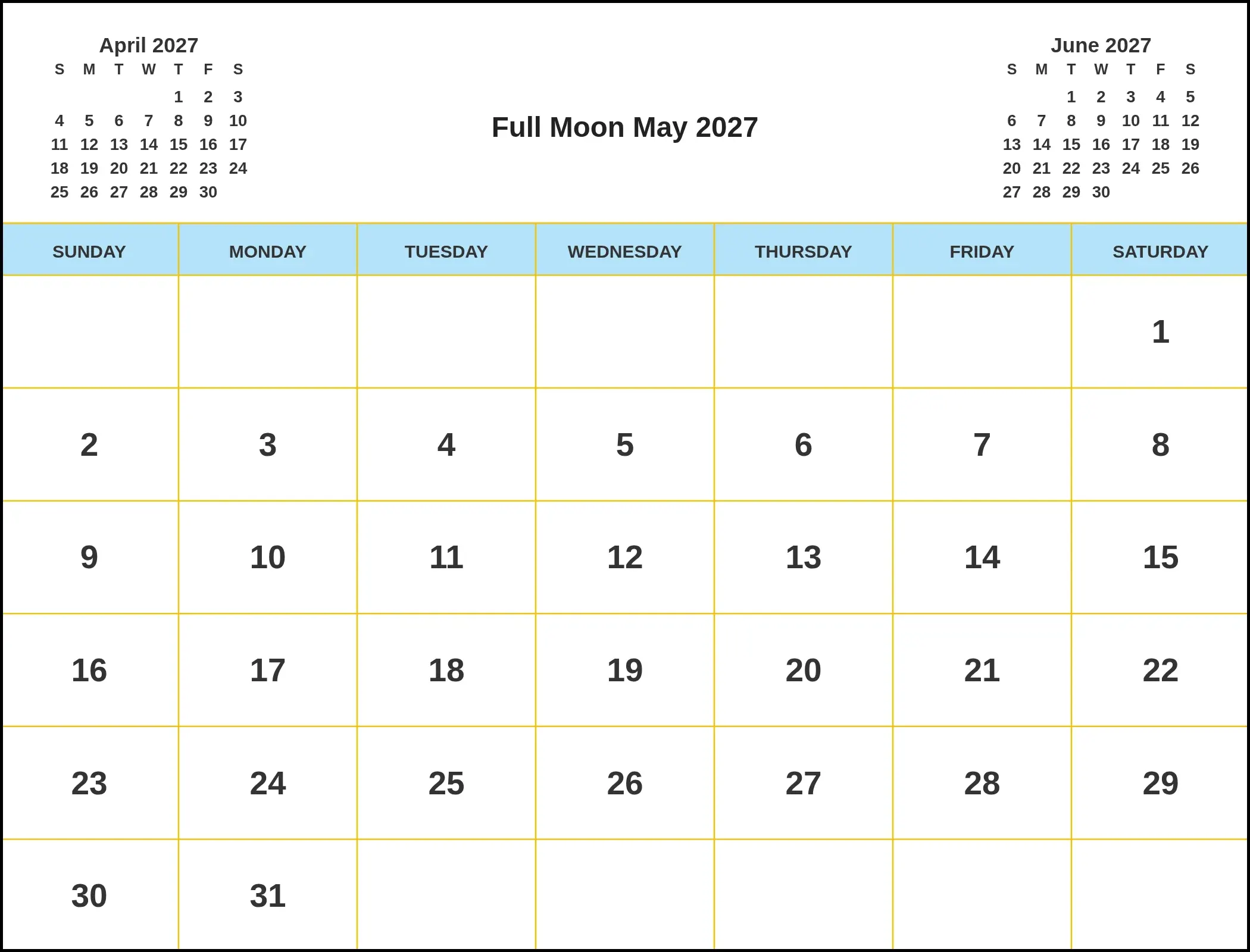 Full Moon May 2027 With Three Month View