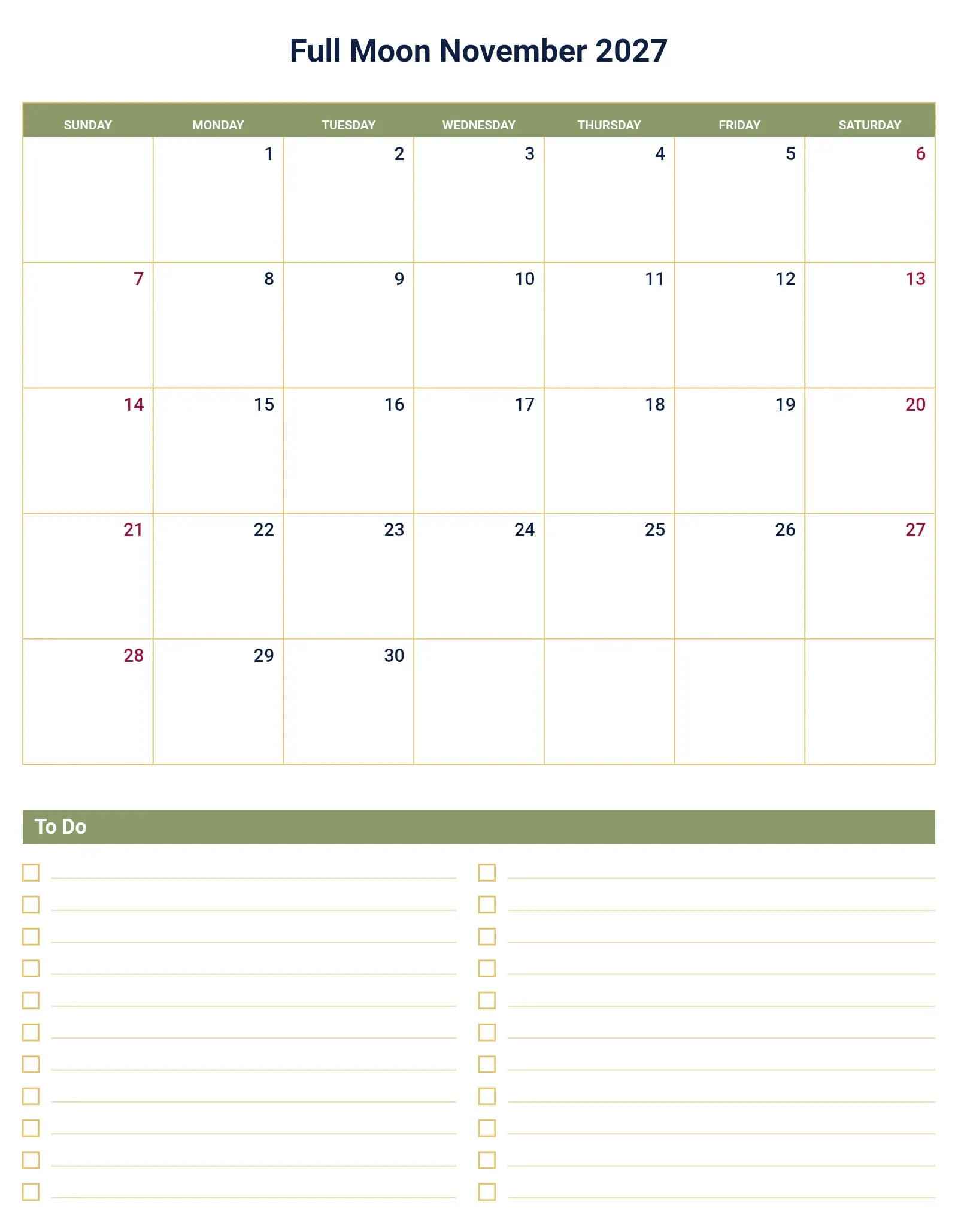 Full Moon November 2027 With To Do List Bottom Portrait Full Moon November 2027 With To Do List Bottom Portrait