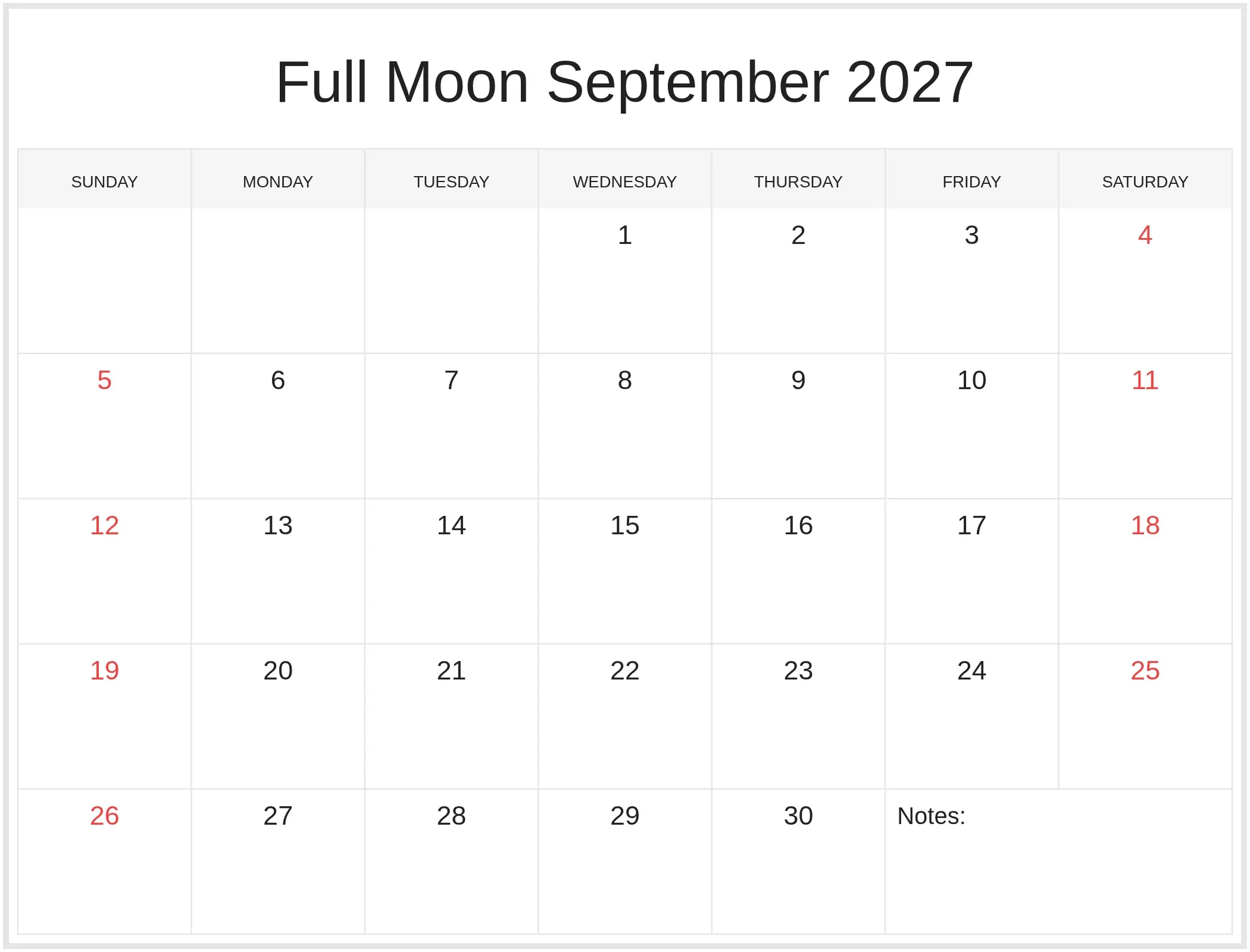 Full Moon September 2027 with Notes Bottom Landscape