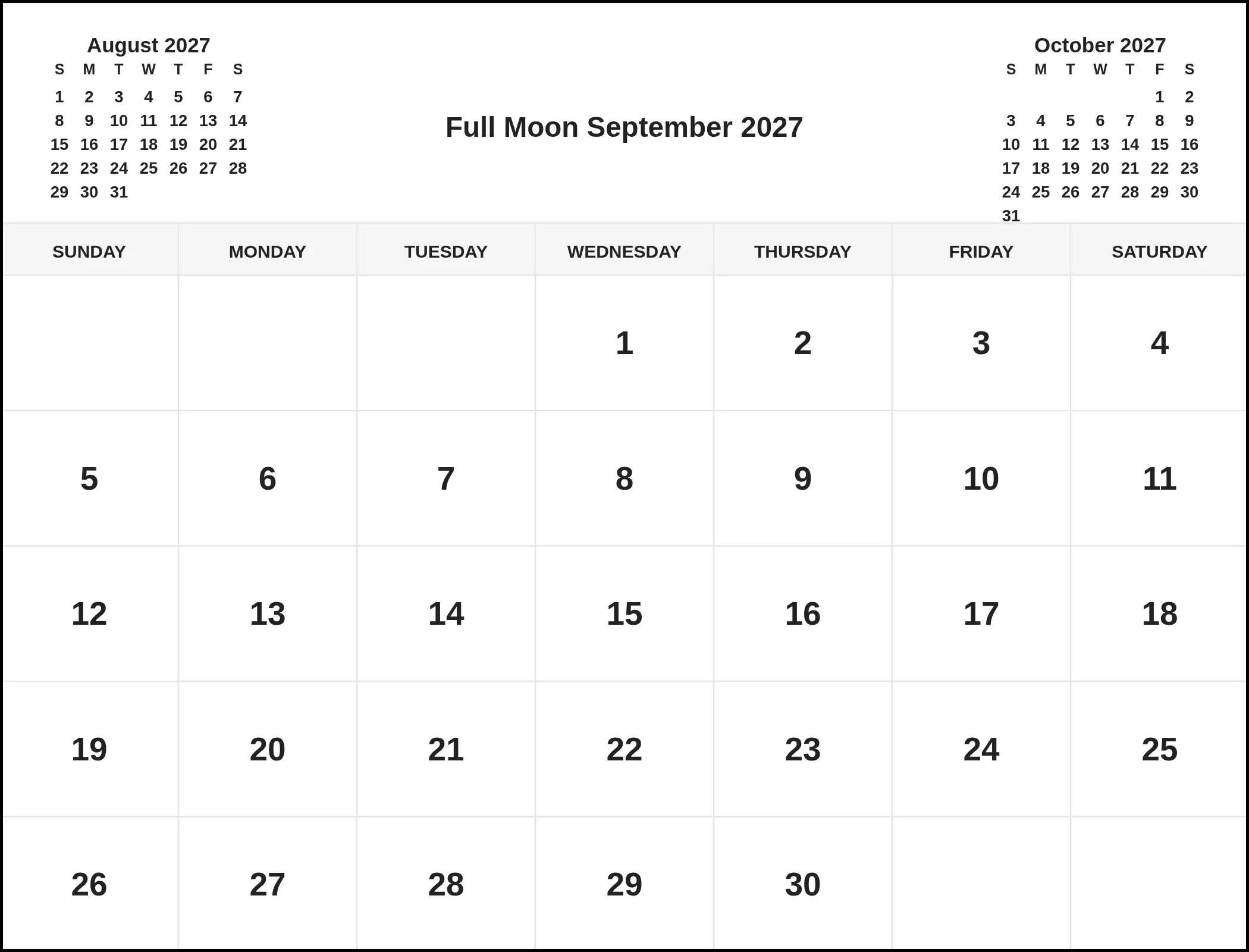 Full Moon September 2027 With Three Month View