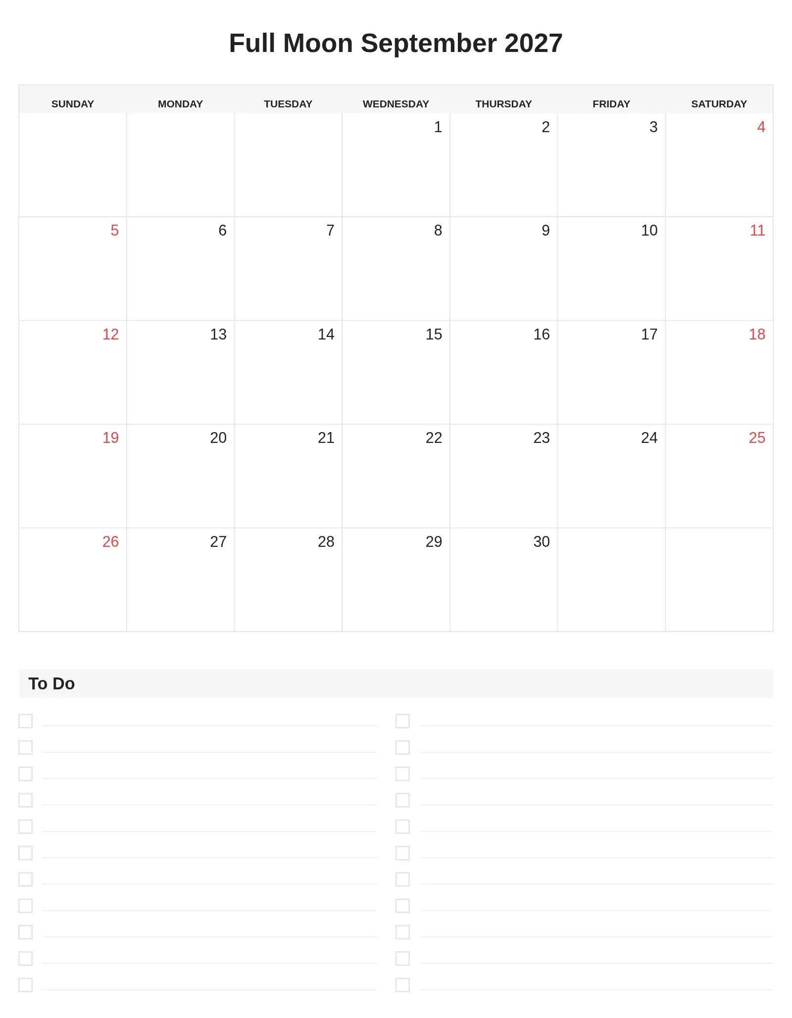 Full Moon September 2027 With To Do List Bottom Portrait