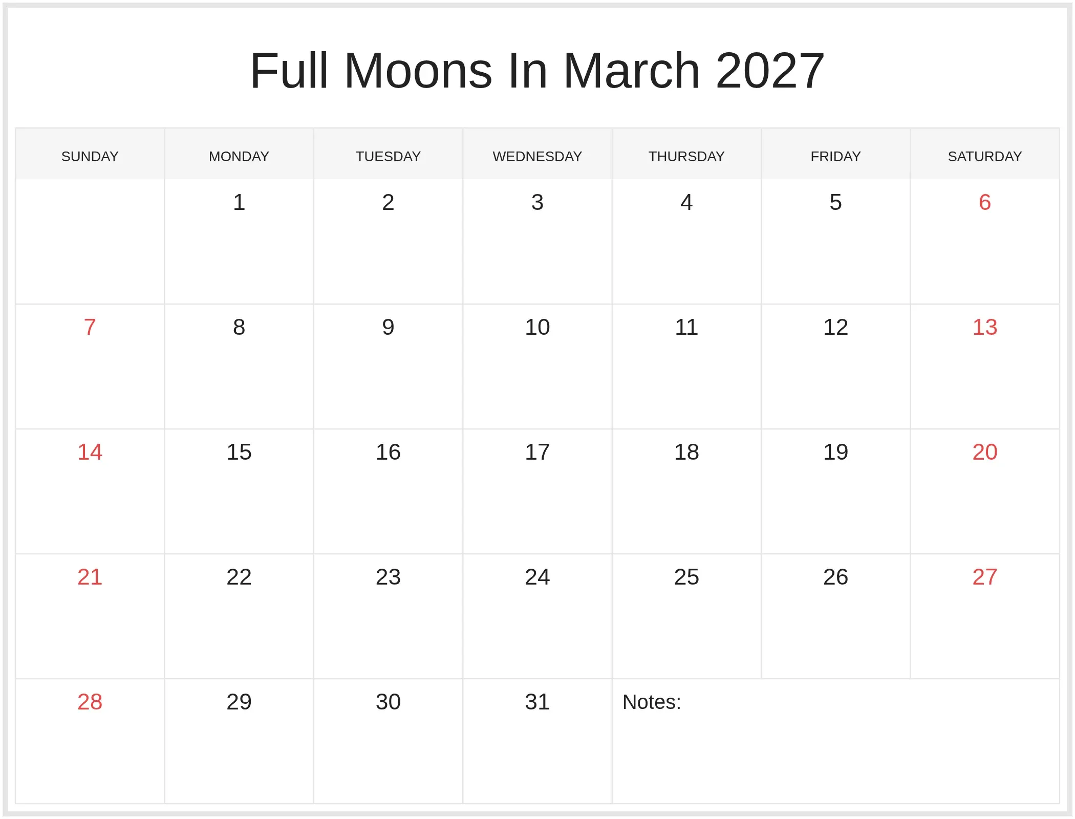 Full Moons In March 2027 with Notes Bottom Landscape Full Moons In March 2027 with Notes Bottom Landscape