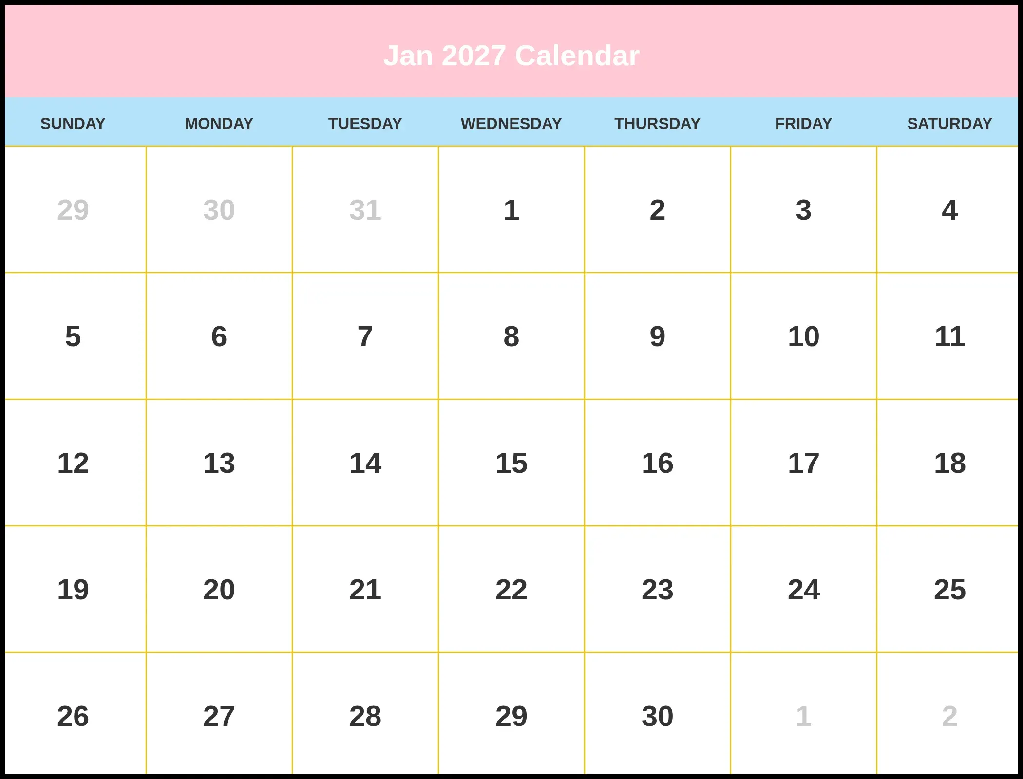 Jan 2027 Calendar Pdf