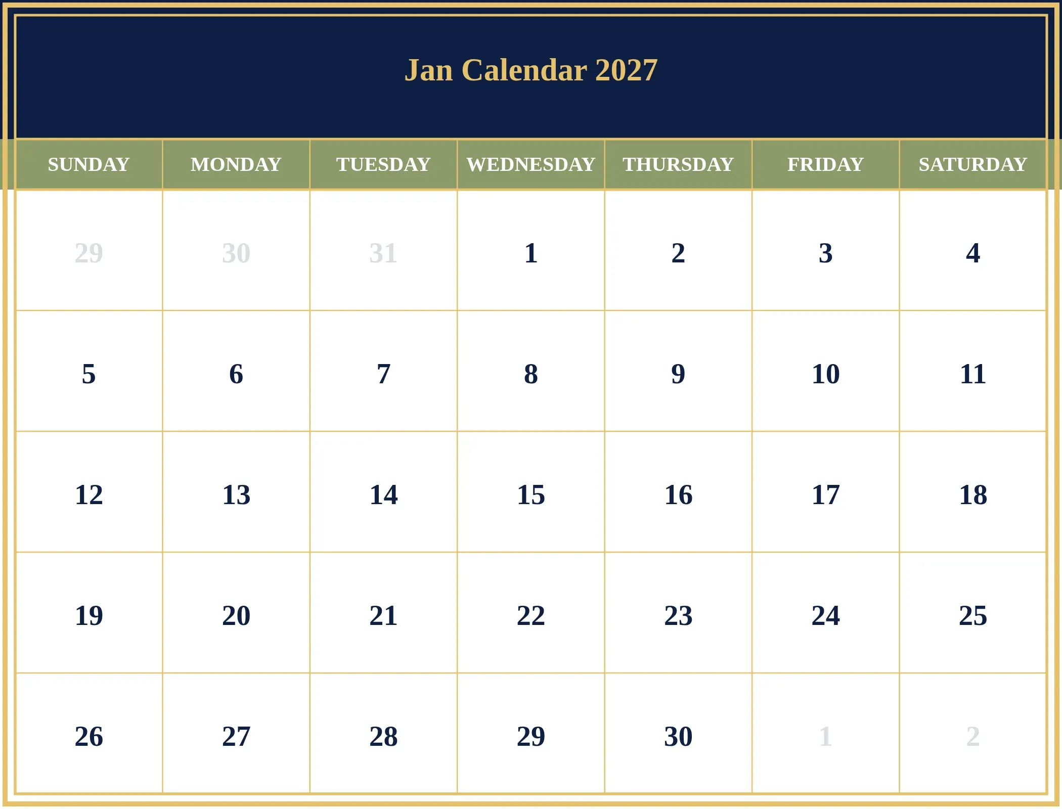 Jan Calendar 2027 Download Landscape Jan Calendar 2027 Download Landscape
