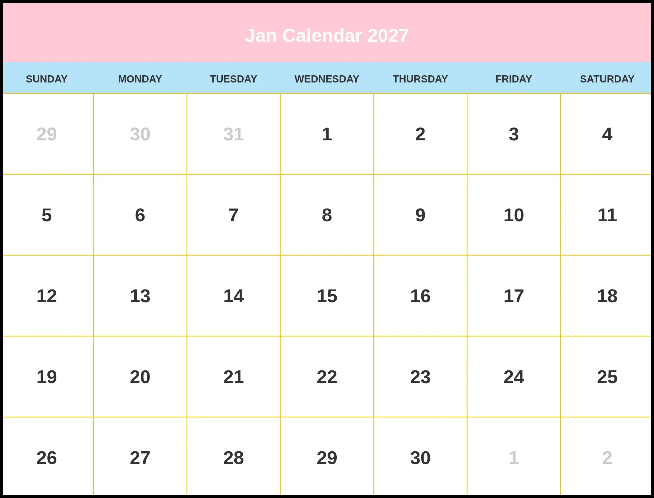 Jan Calendar 2027 Pdf