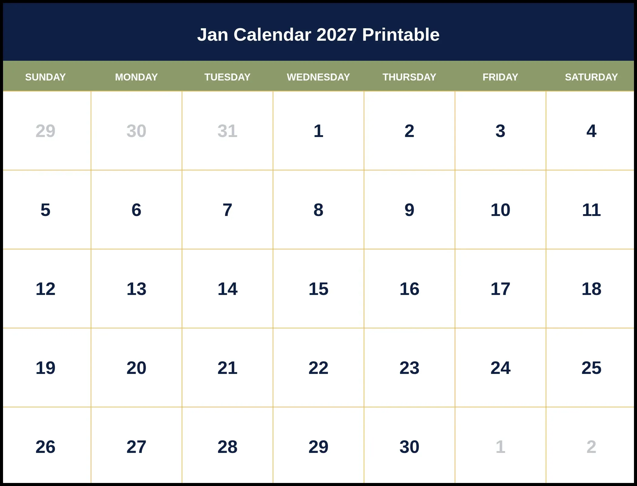 Jan Calendar 2027 Printable Pdf Jan Calendar 2027 Printable Pdf