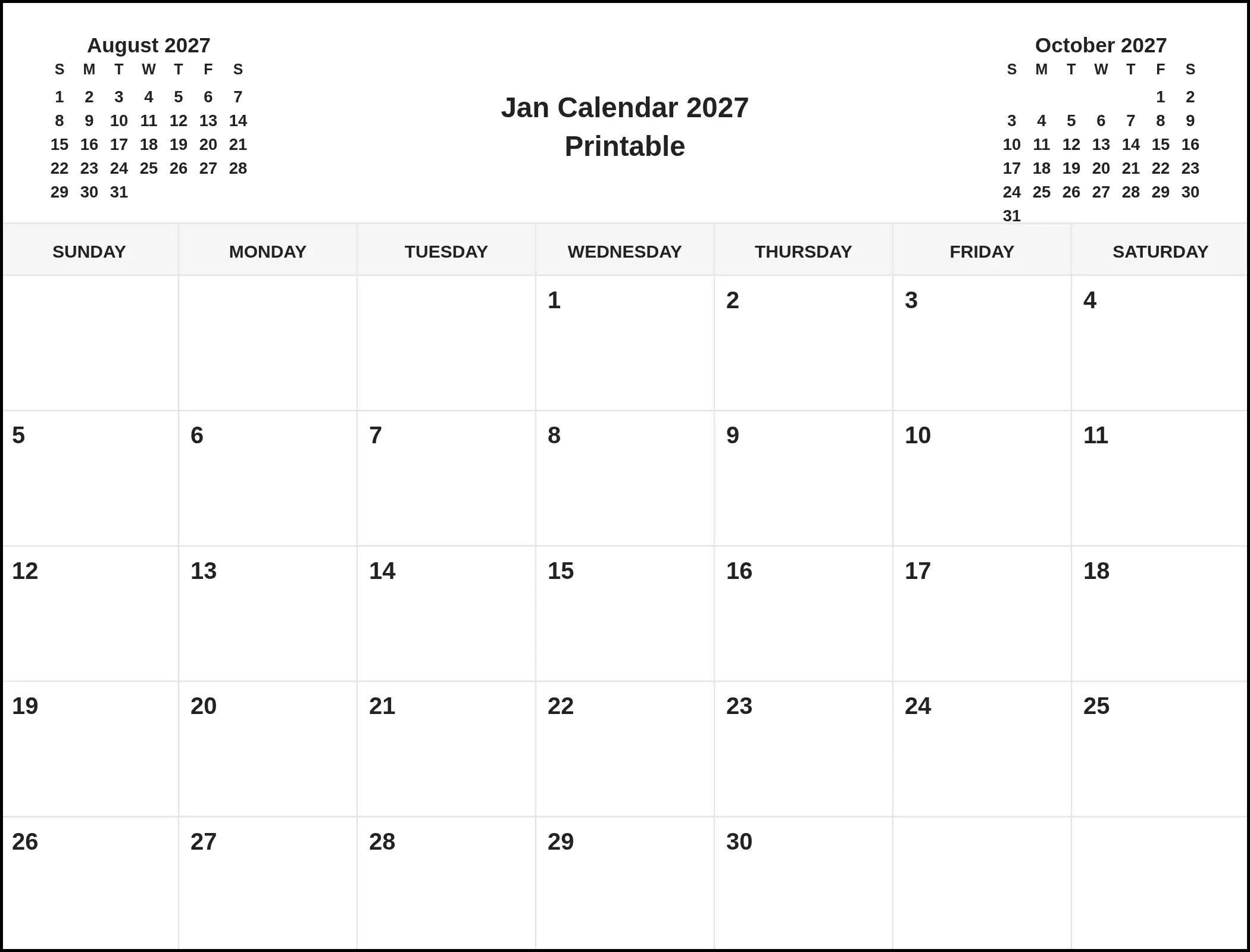 Jan Calendar 2027 Printable With Three Month View Jan Calendar 2027 Printable With Three Month View