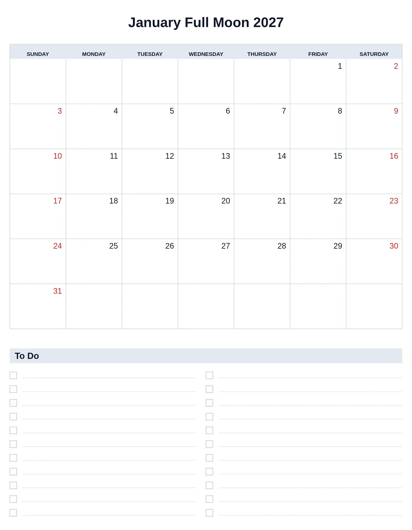 January Full Moon 2027 With To Do List Bottom Portrait
