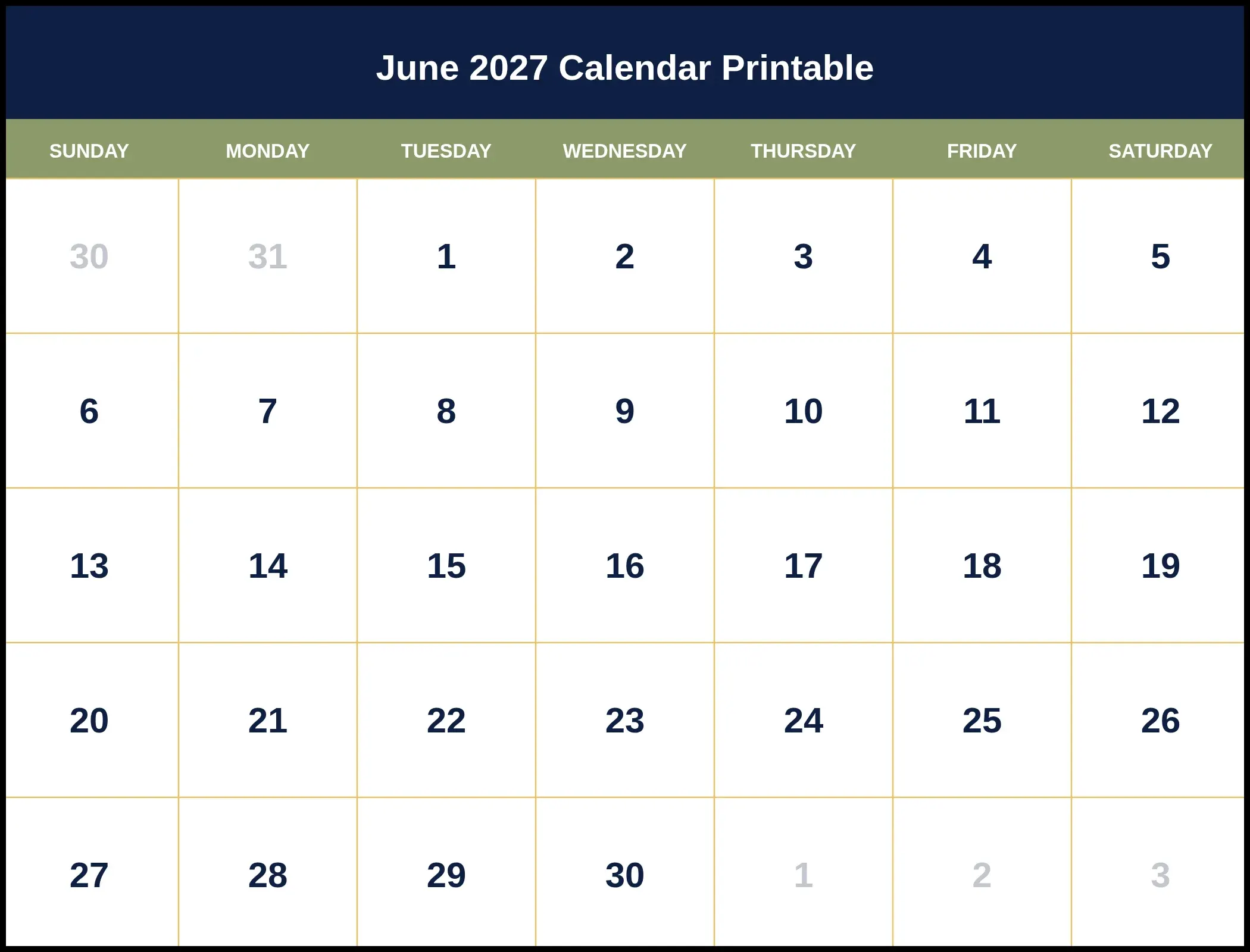 June 2027 Calendar Printable Pdf June 2027 Calendar Printable Pdf