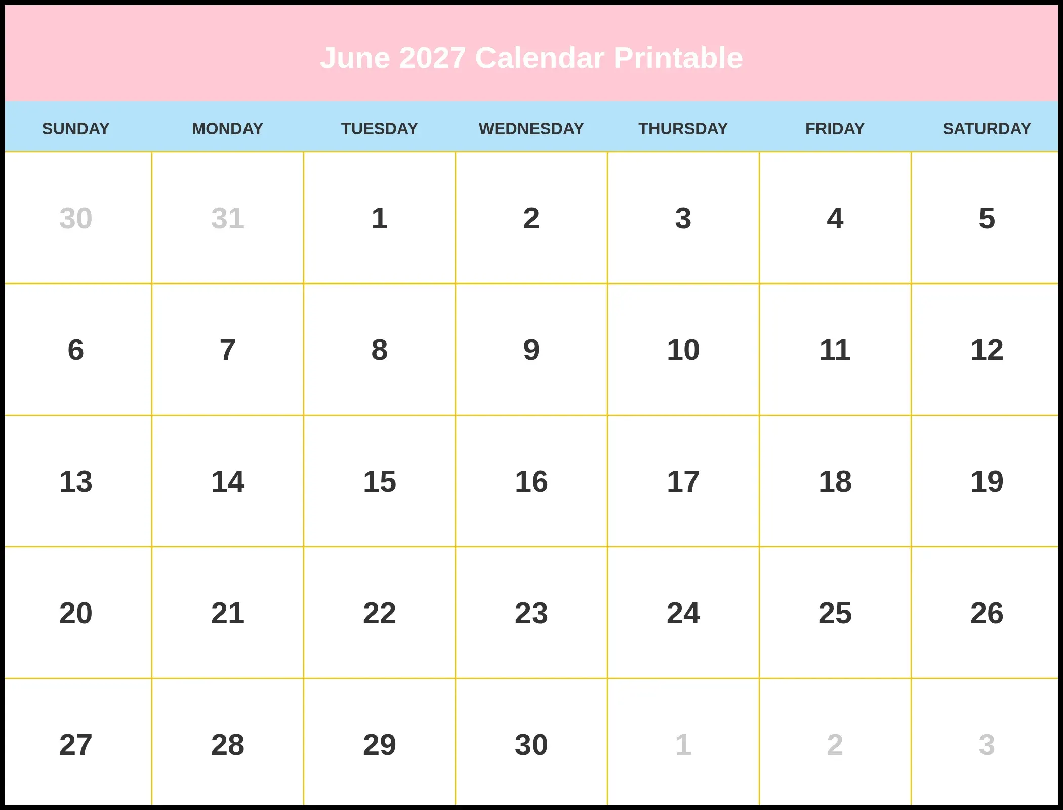 June 2027 Calendar Printable