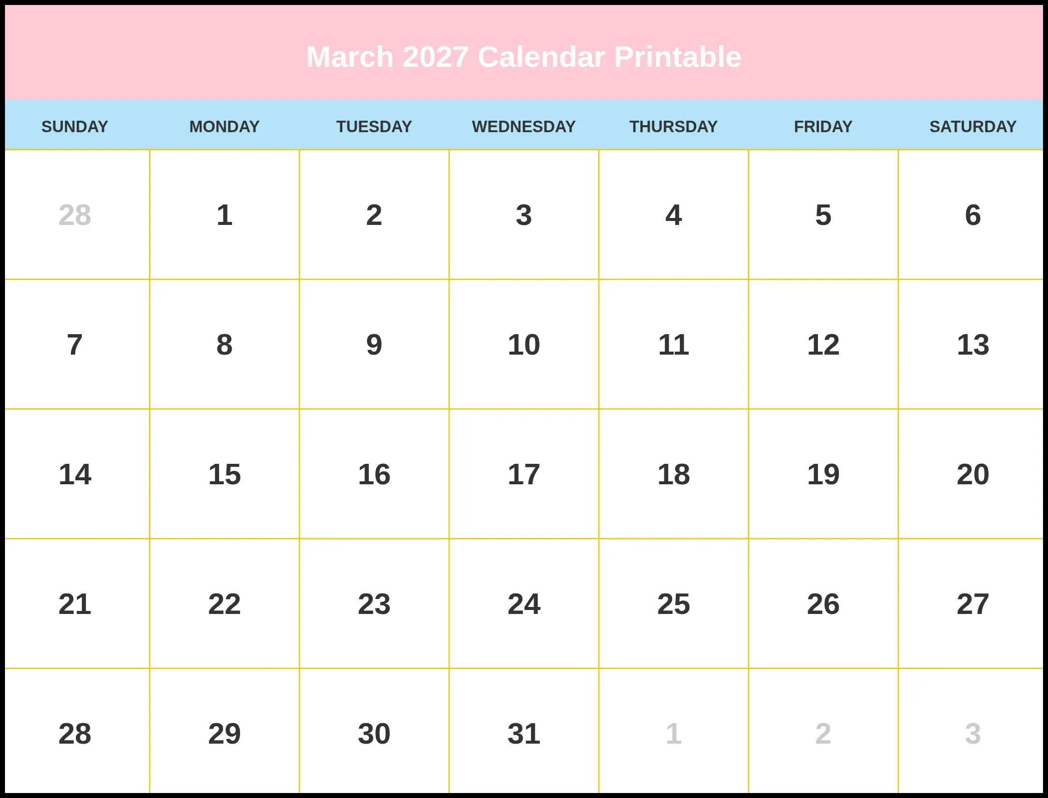 March 2027 Calendar Printable Pdf March 2027 Calendar Printable Pdf