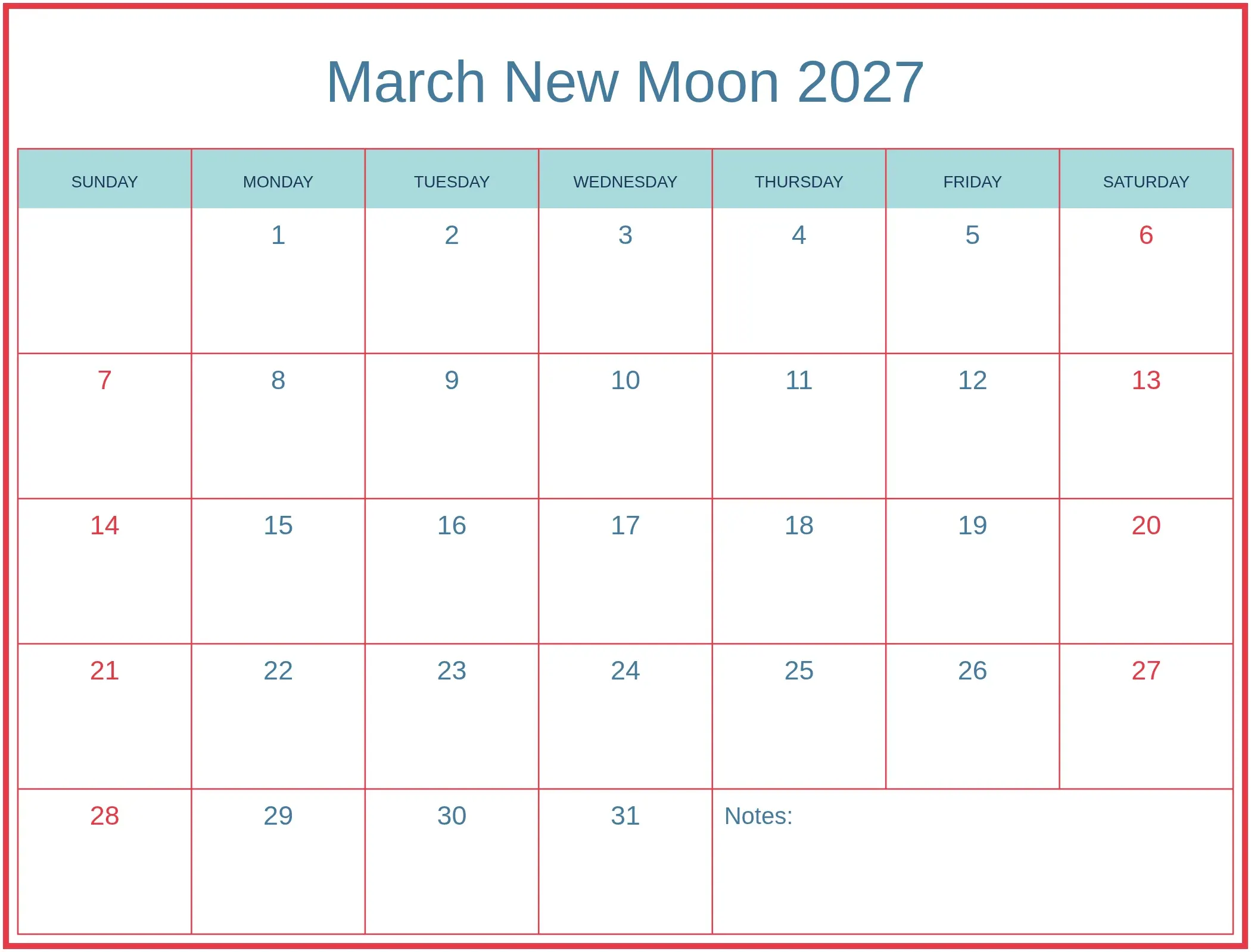 March New Moon 2027 with Notes Bottom Landscape