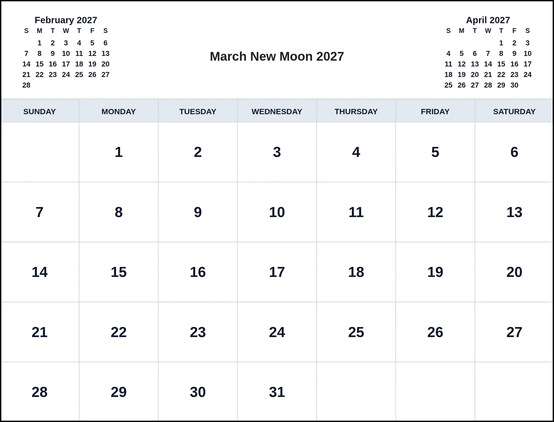 March New Moon 2027 With Three Month View