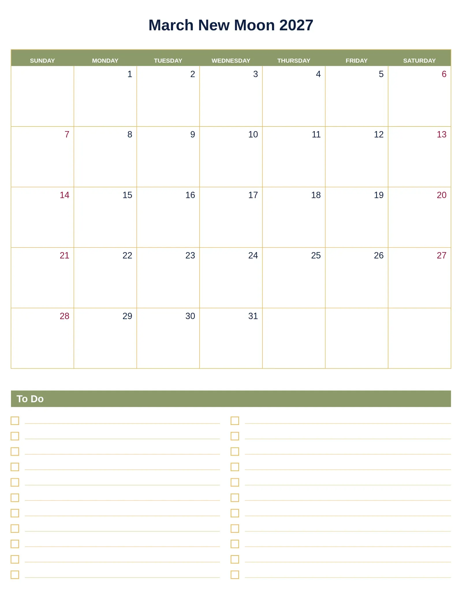 March New Moon 2027 With To Do List Bottom Portrait