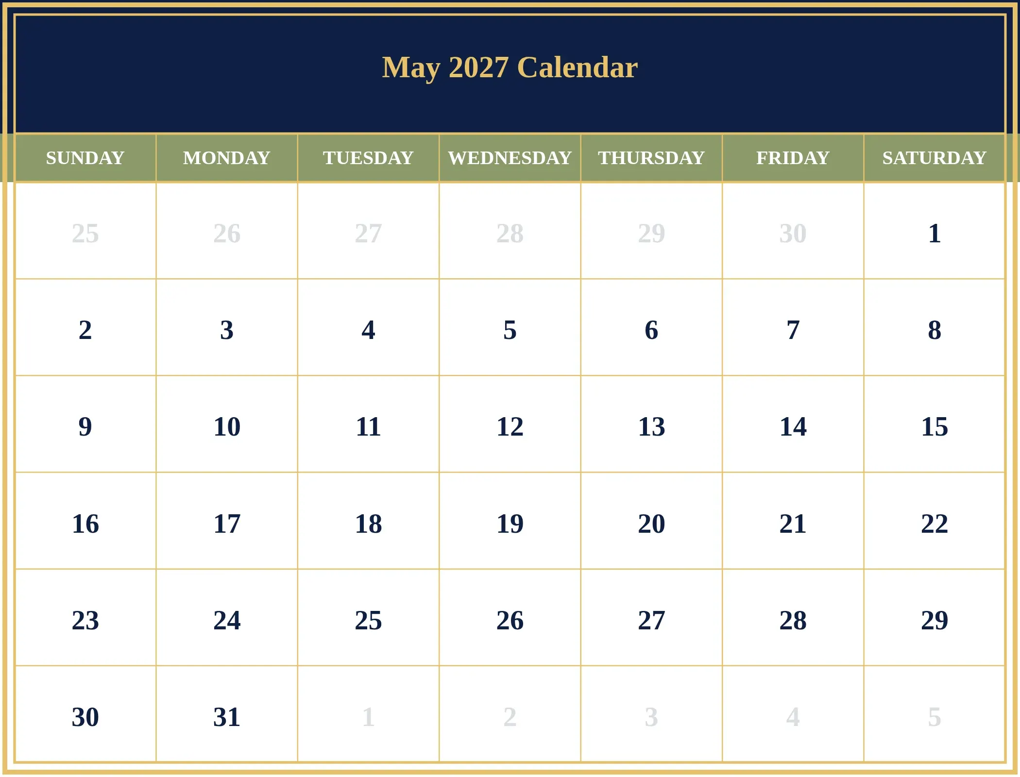 May 2027 Calendar Download Landscape