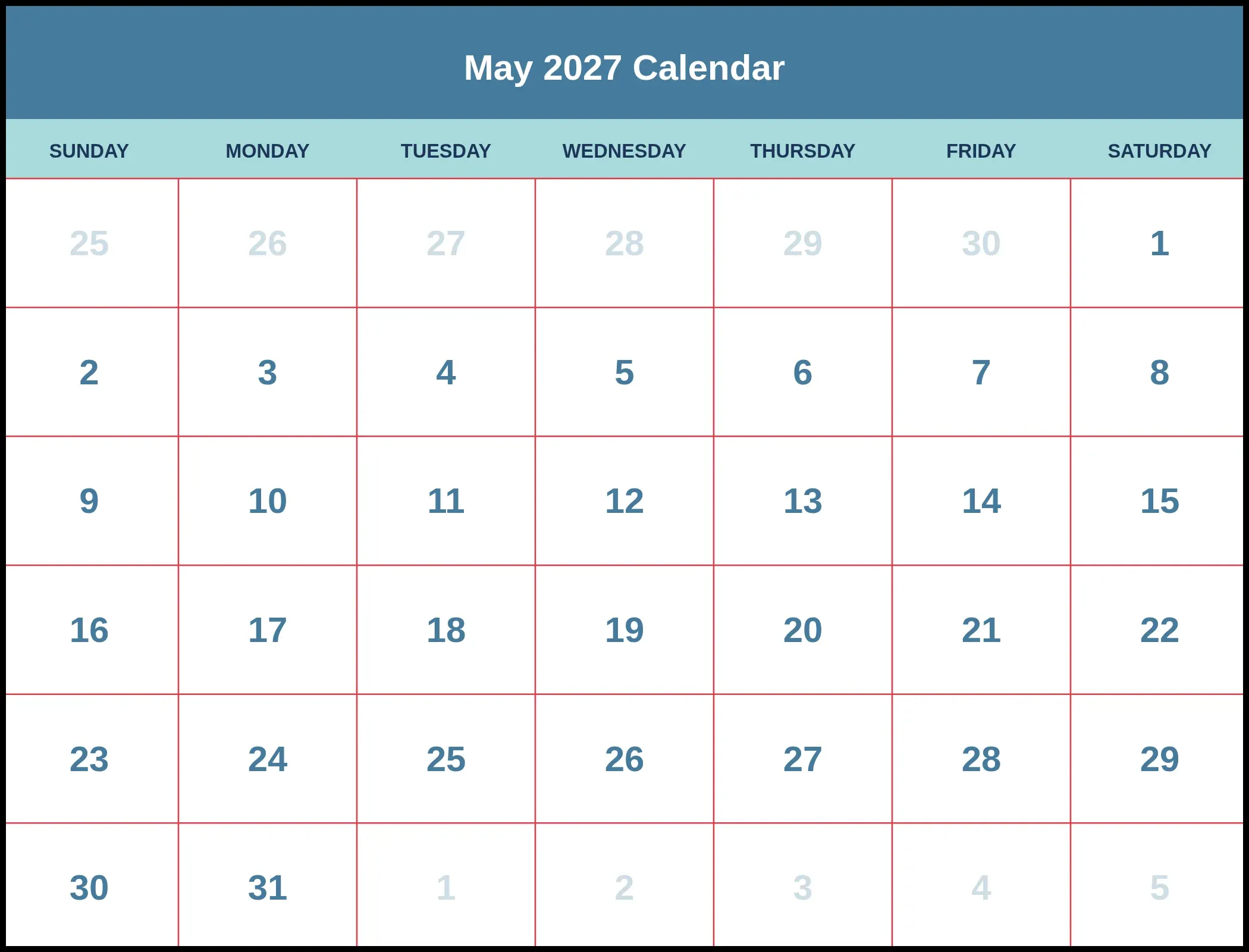 May 2027 Calendar Pdf May 2027 Calendar Pdf
