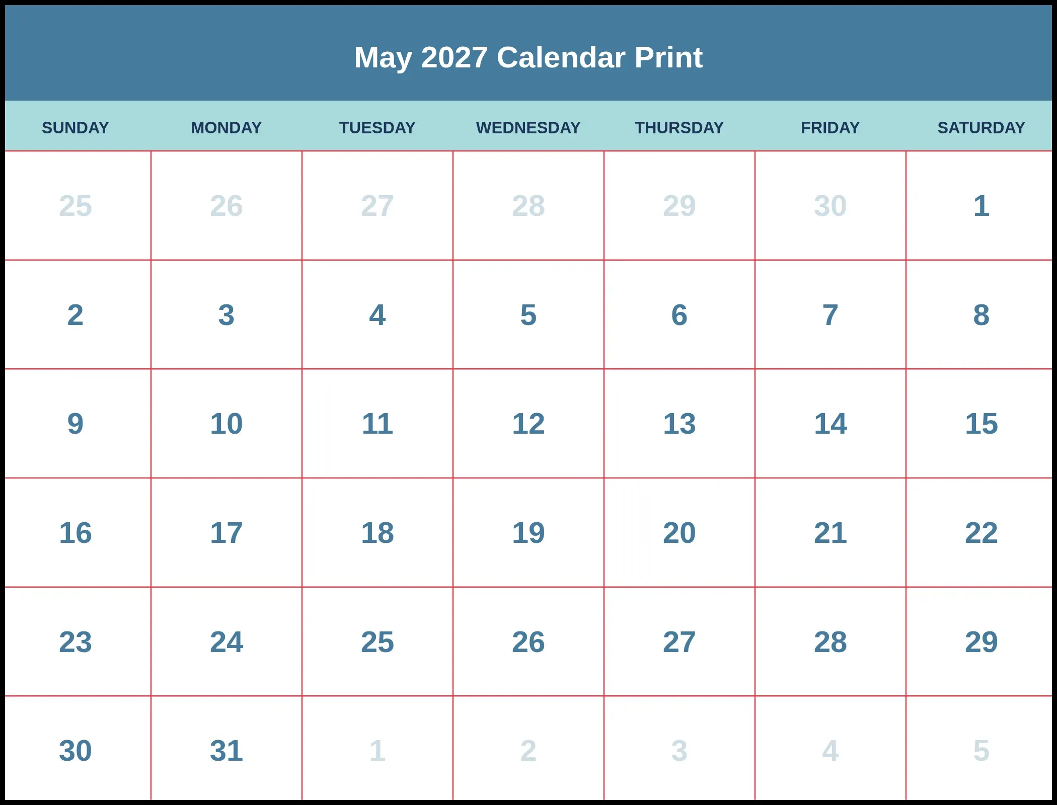 May 2027 Calendar Print Pdf May 2027 Calendar Print Pdf