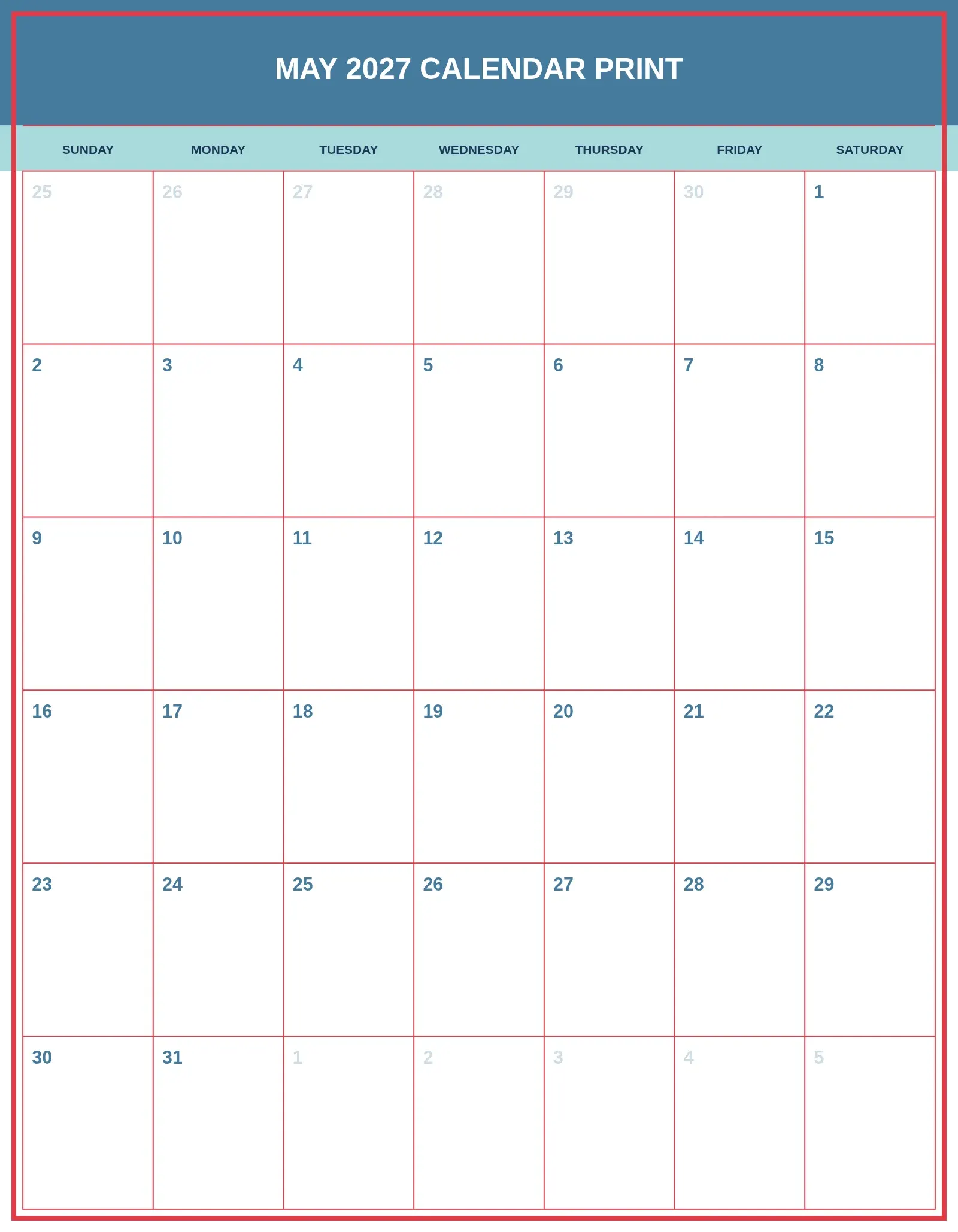 May 2027 Calendar Print With Portrait Template May 2027 Calendar Print With Portrait Template
