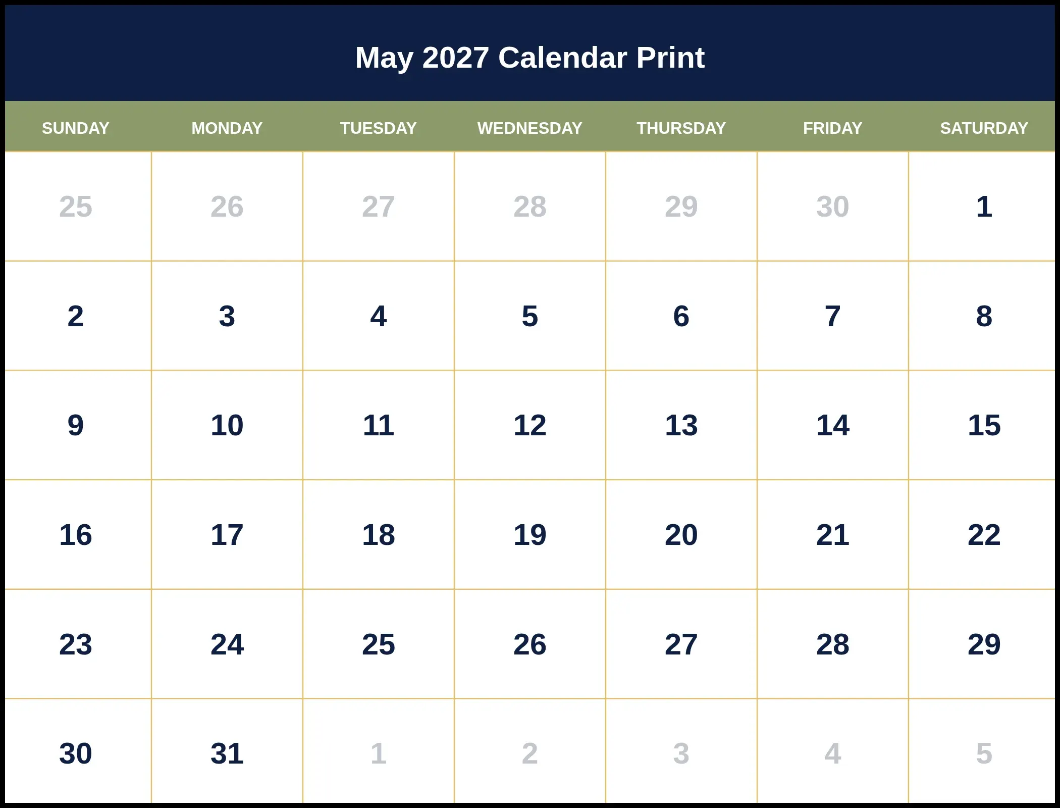 May 2027 Calendar Print May 2027 Calendar Print