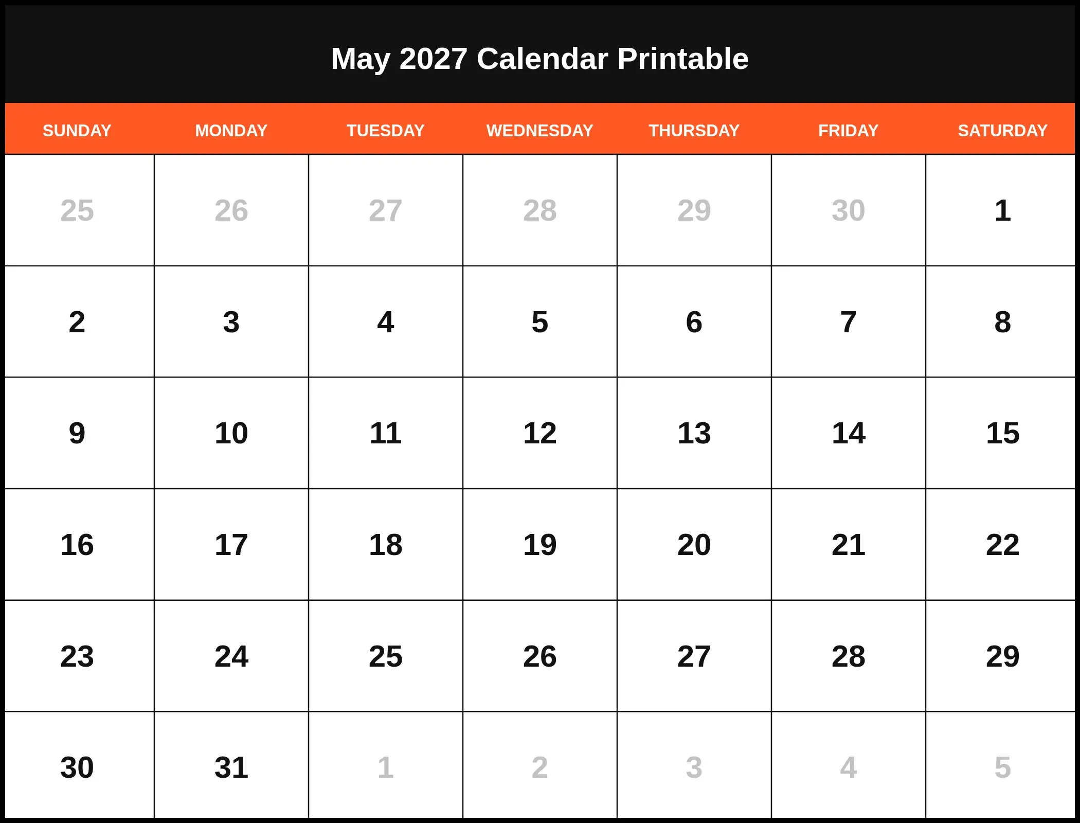 May 2027 Calendar Printable Pdf
