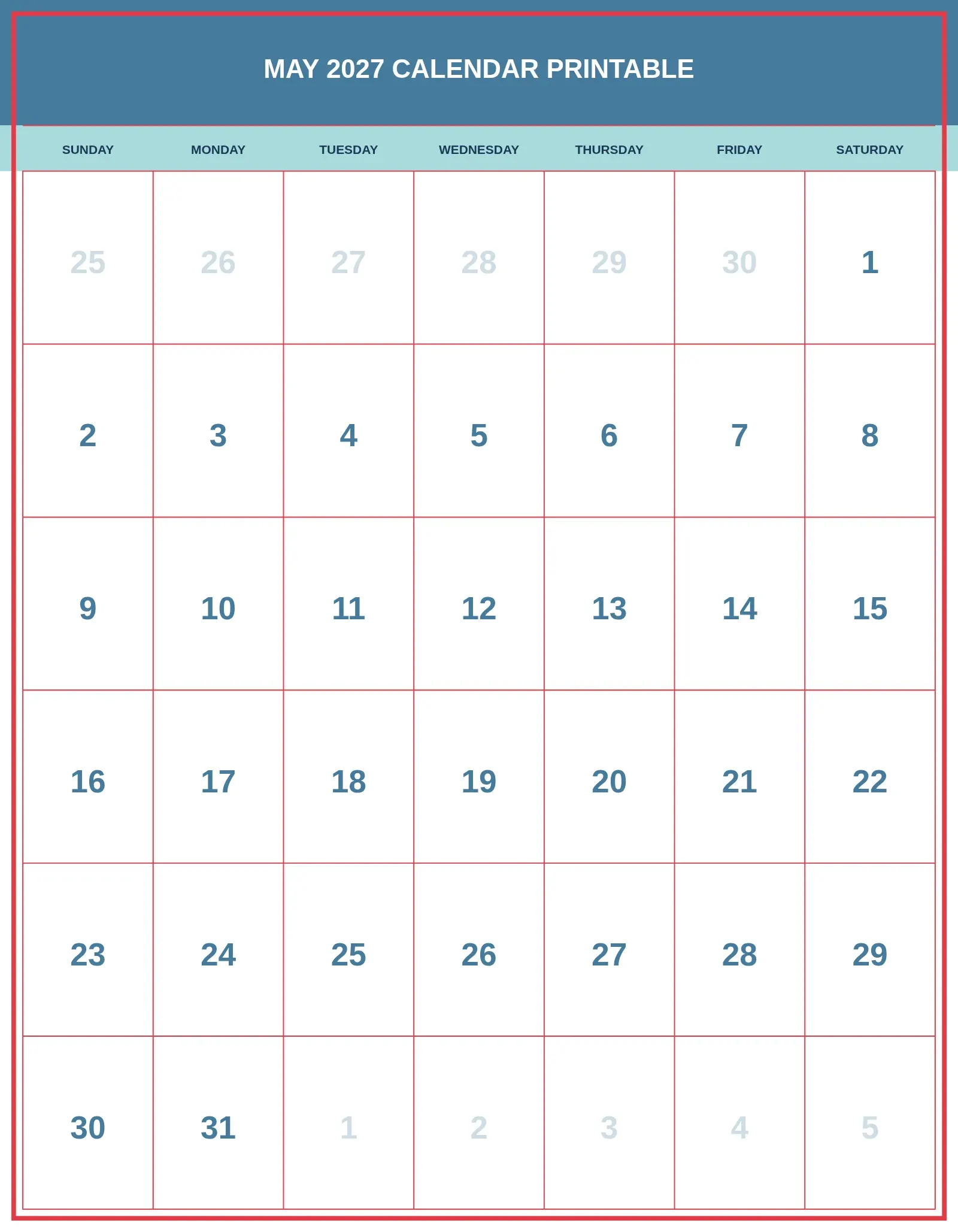 May 2027 Calendar Printable With Portrait Template May 2027 Calendar Printable With Portrait Template