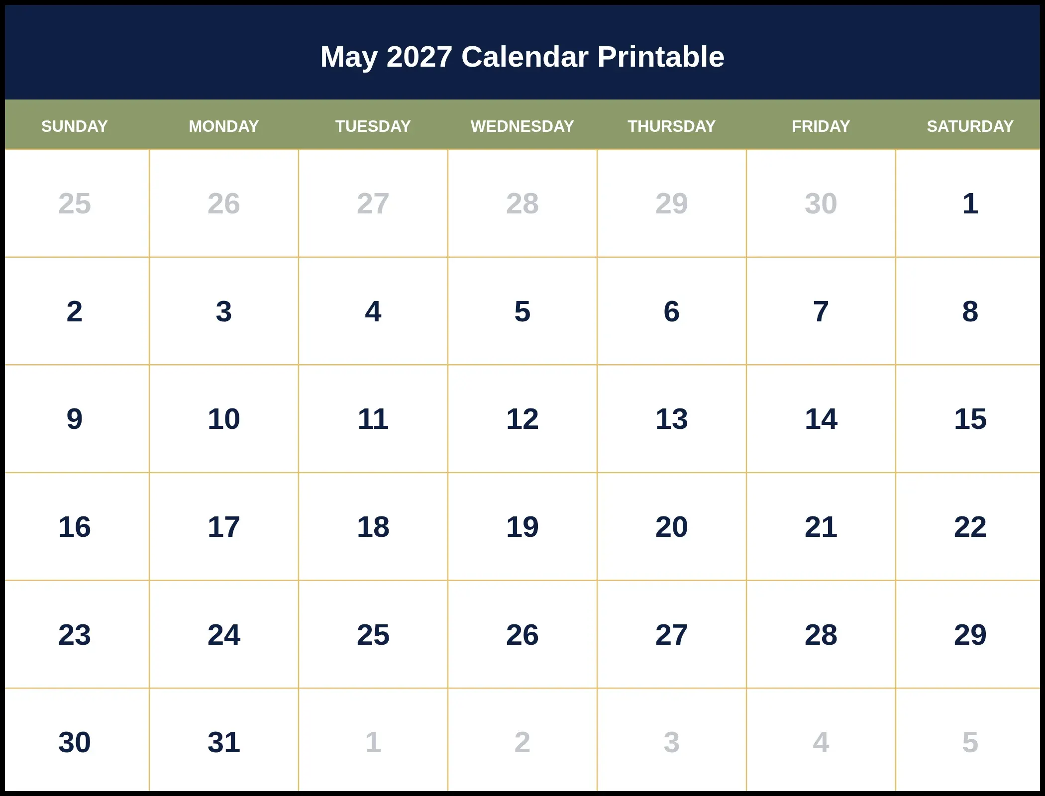May 2027 Calendar Printable May 2027 Calendar Printable