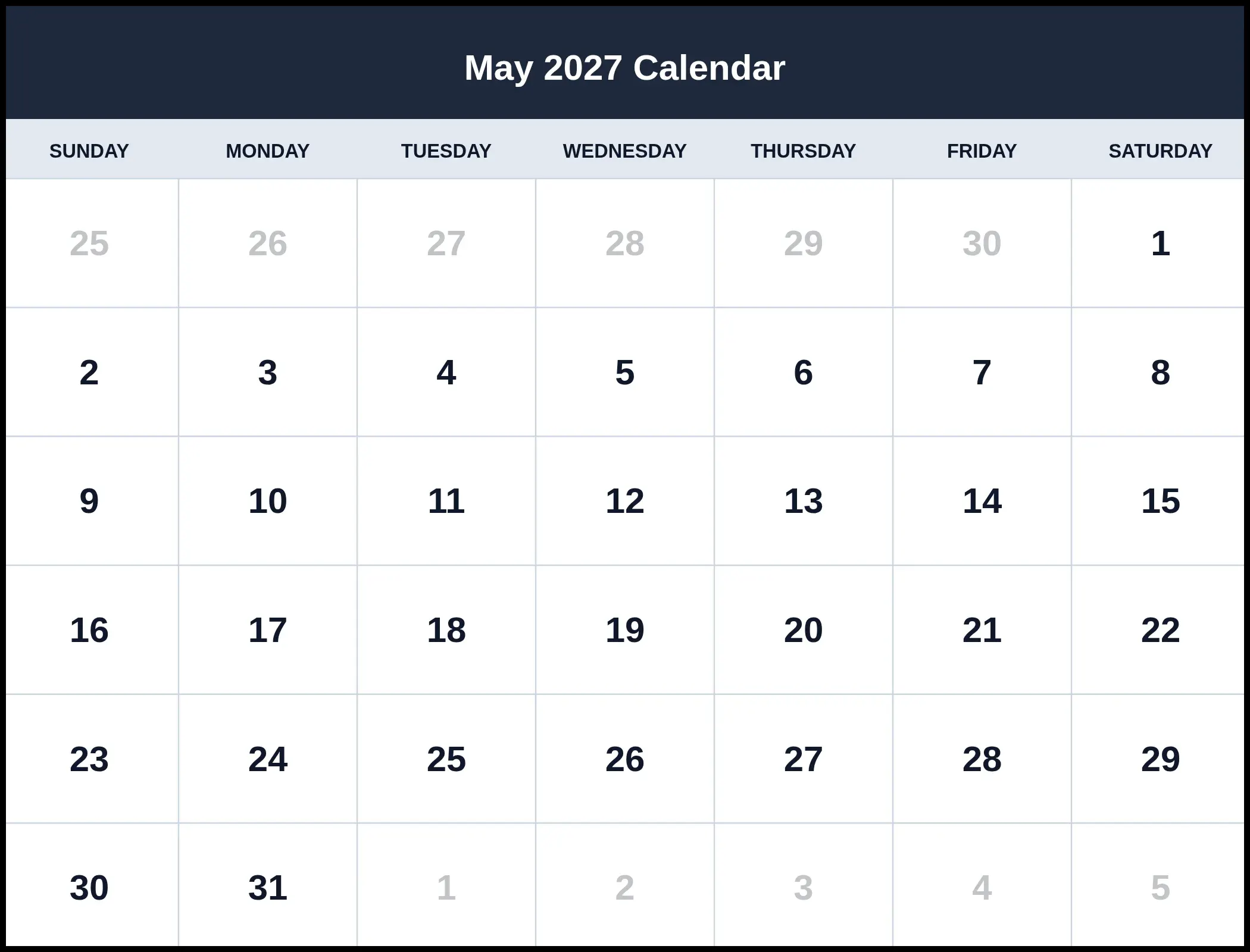 May 2027 Calendar