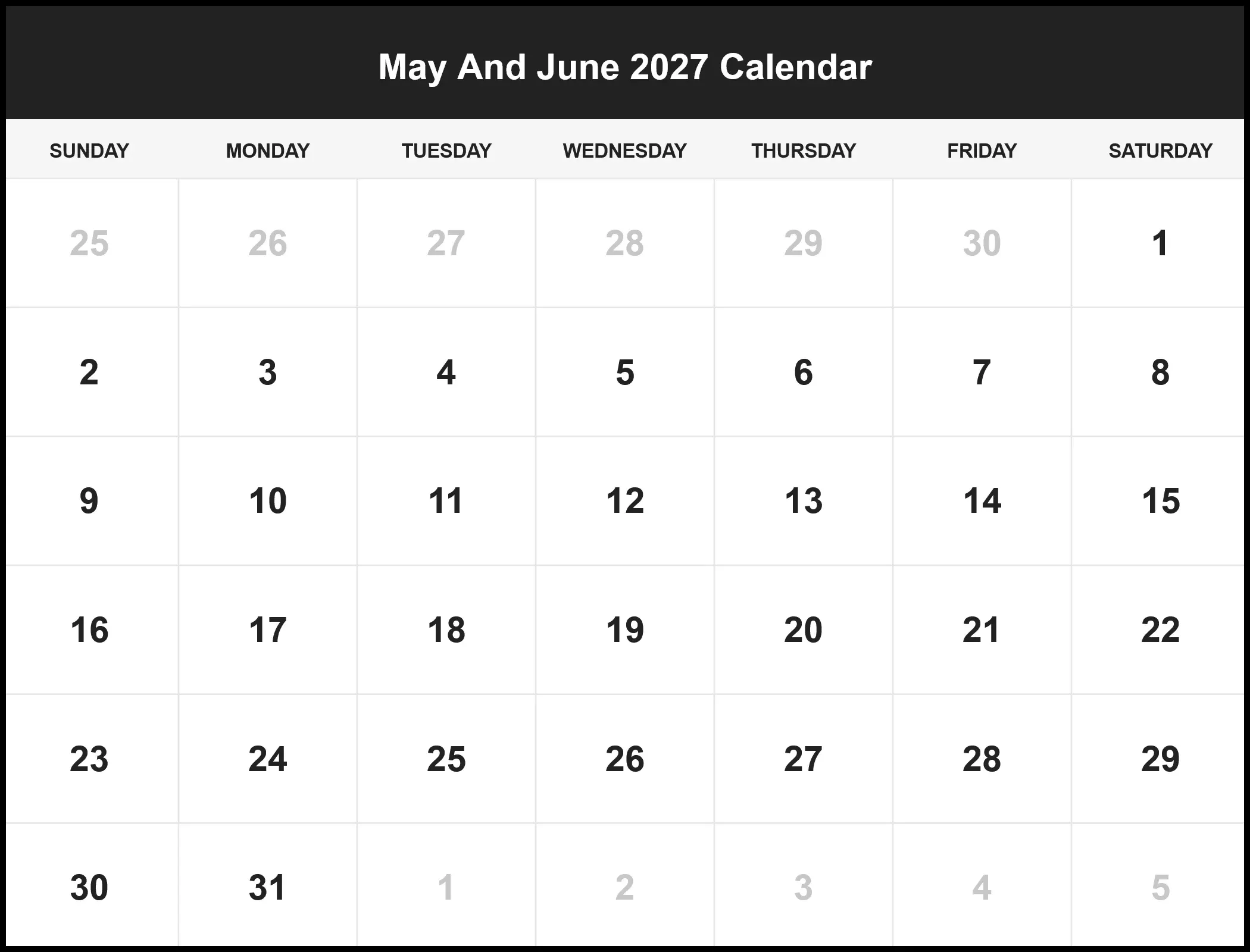 May And June 2027 Calendar Pdf May And June 2027 Calendar Pdf