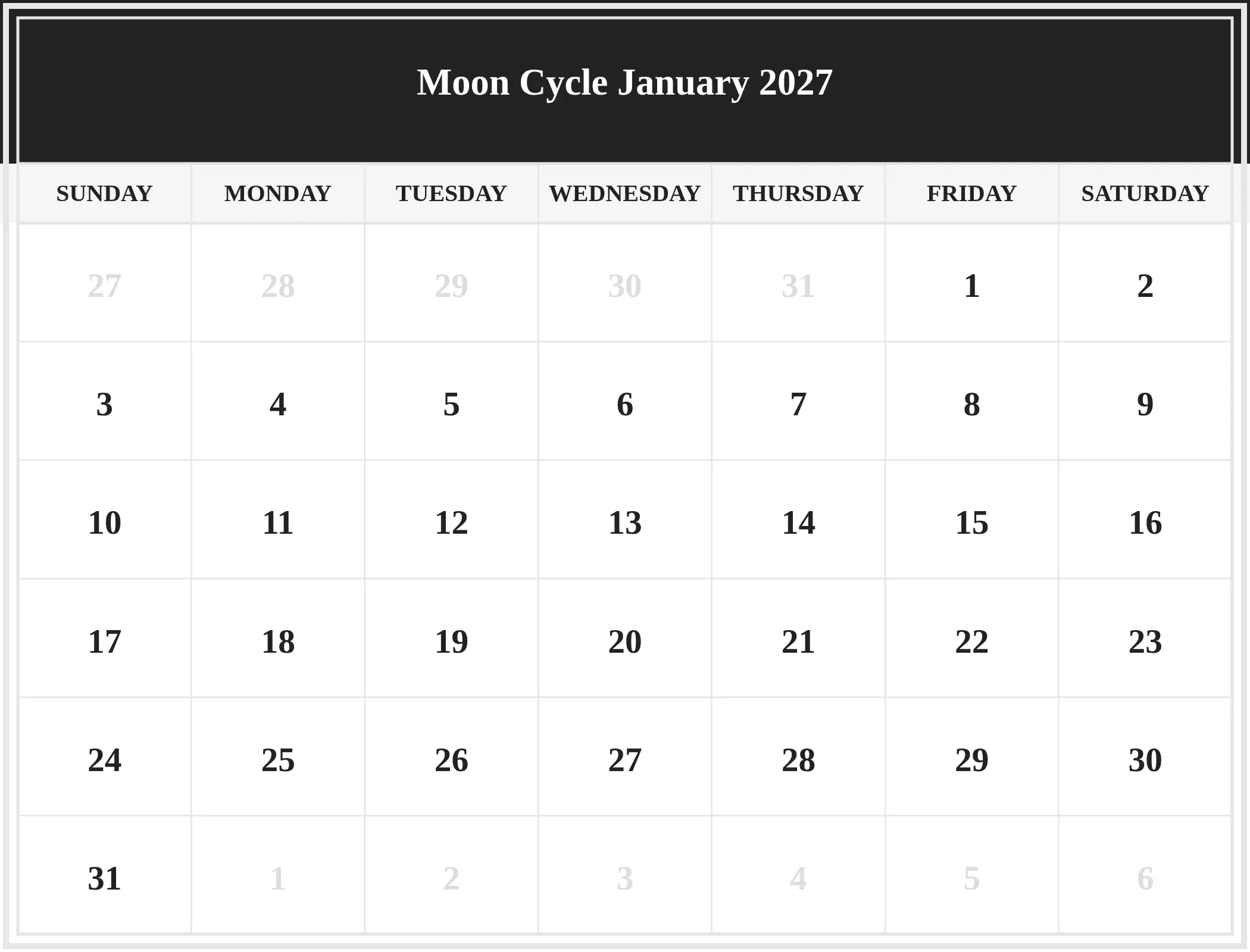 Moon Cycle January 2027 Download Landscape Moon Cycle January 2027 Download Landscape