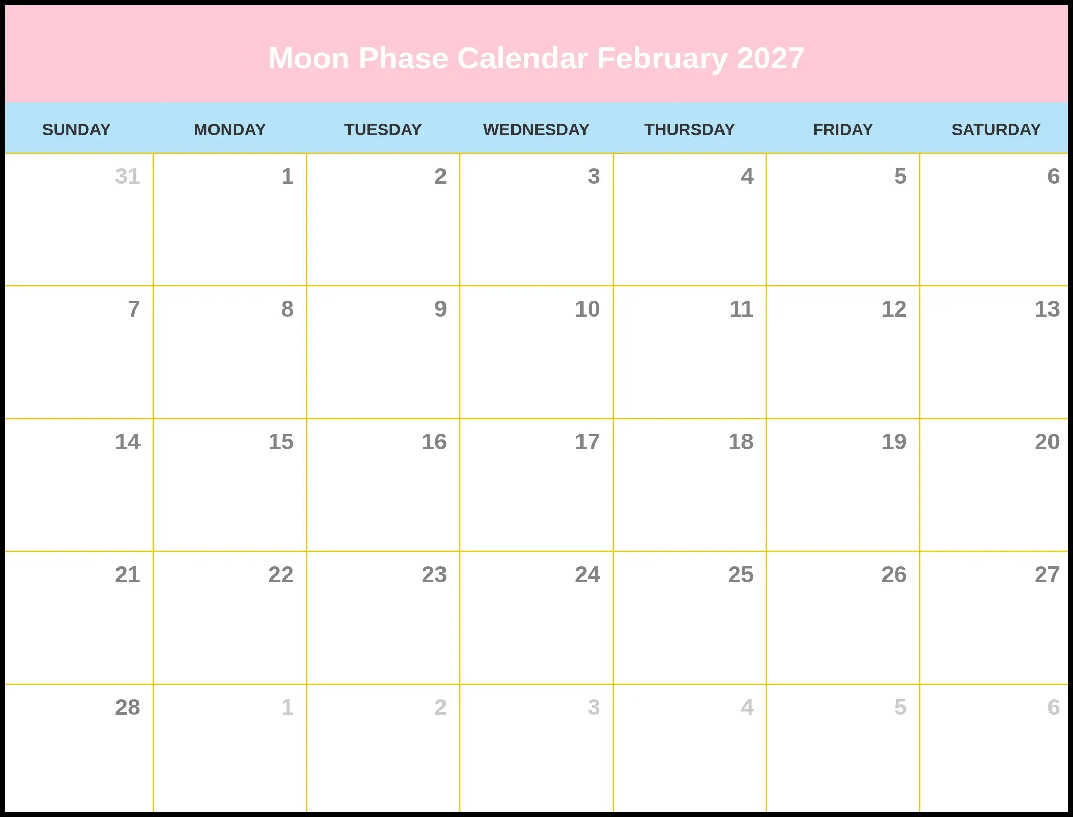 Moon Phase Calendar February 2027 Pdf