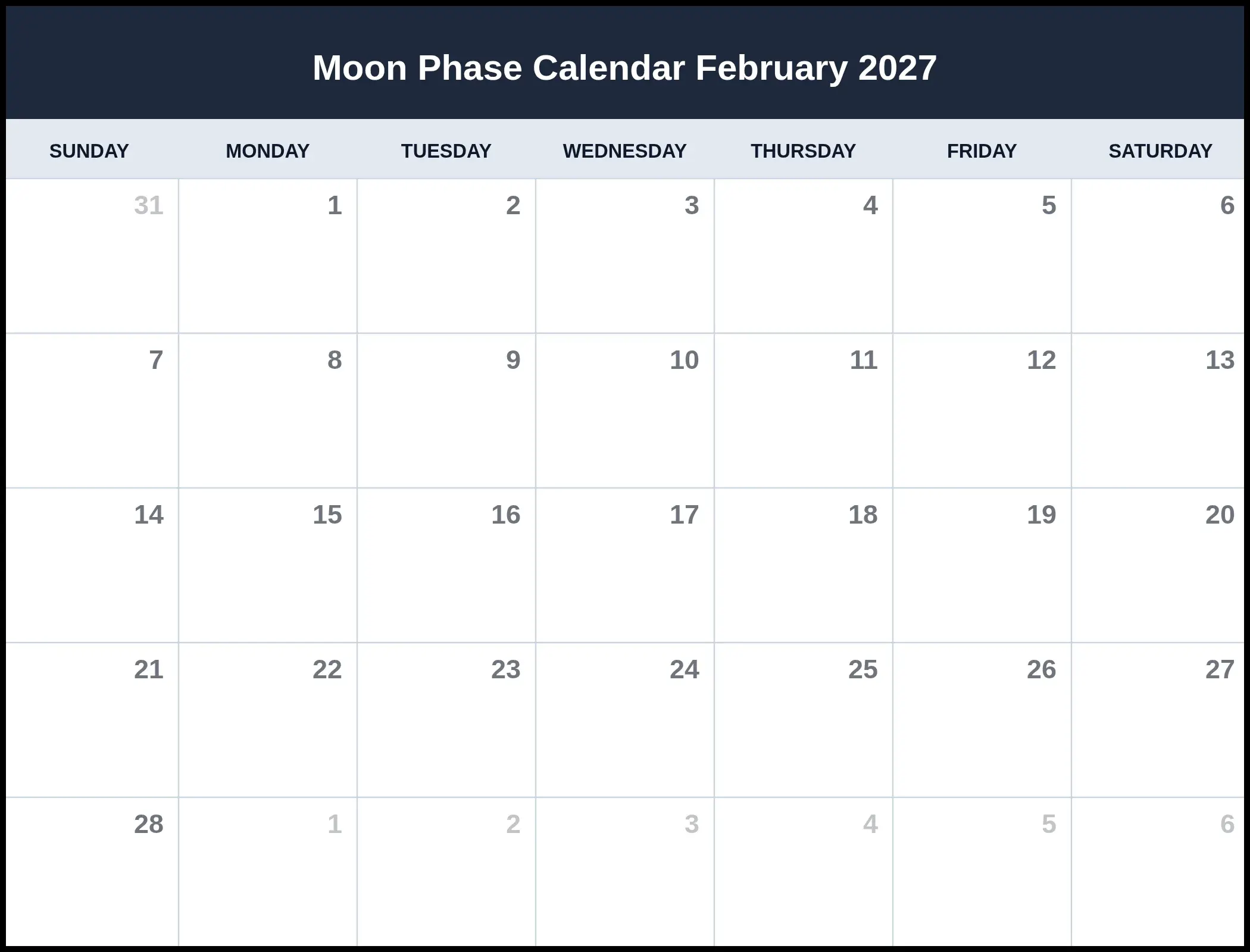 Moon Phase Calendar February 2027