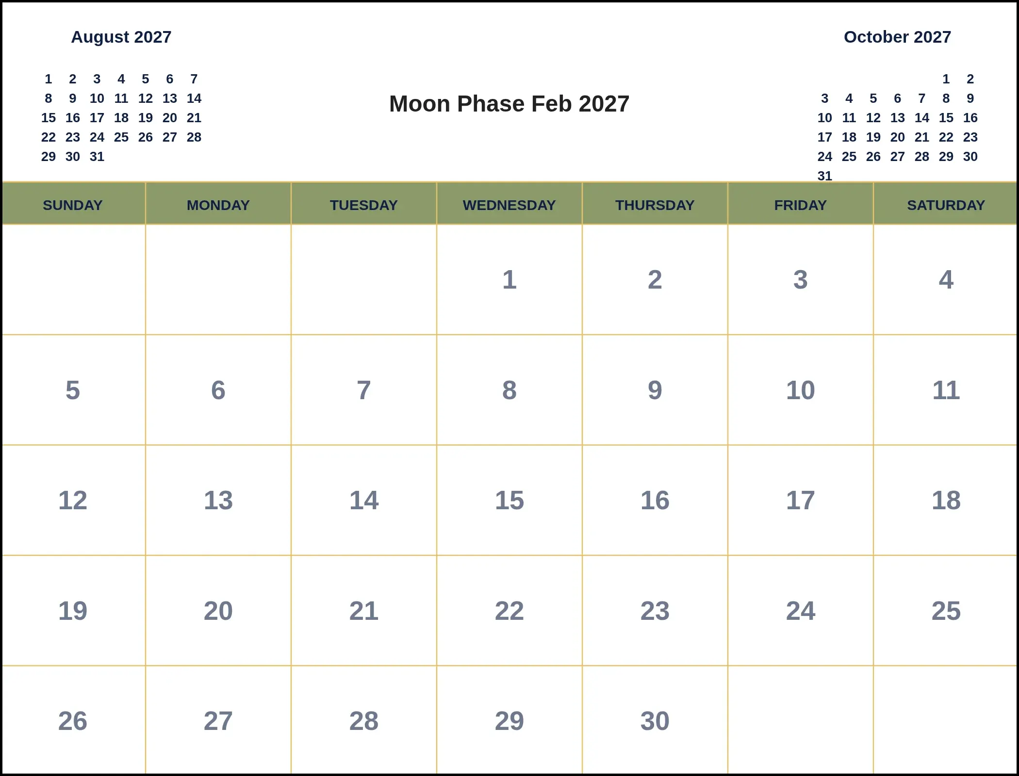 Moon Phase Feb 2027 With Three Month View