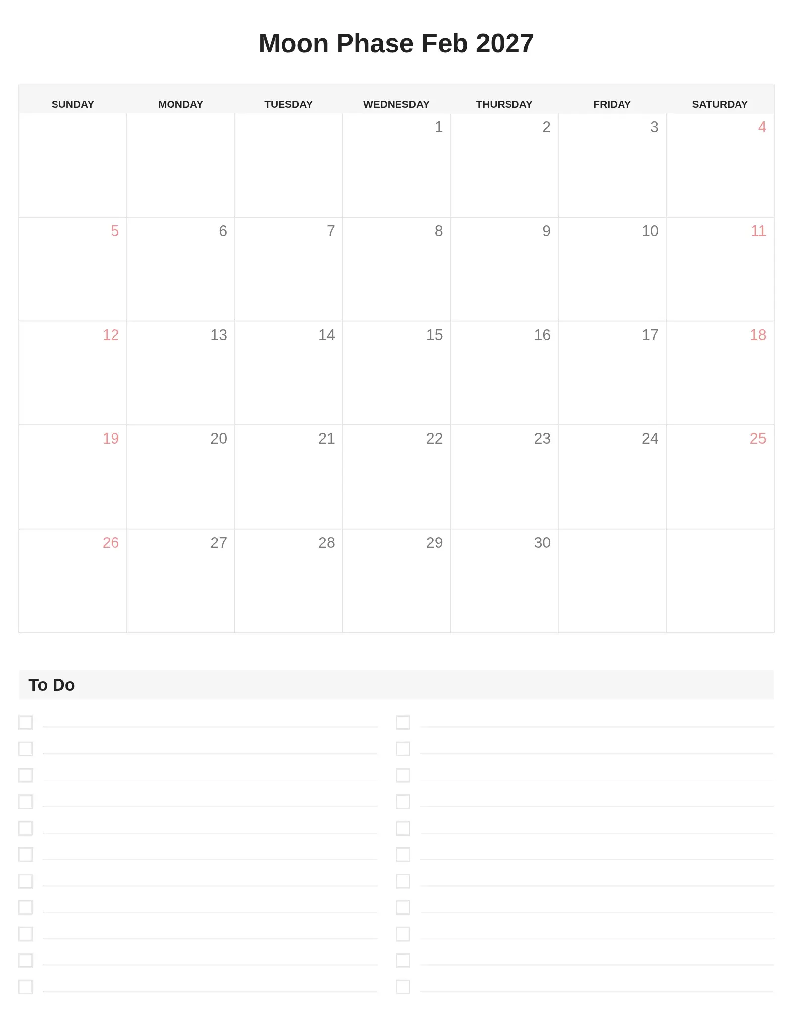 Moon Phase Feb 2027 With To Do List Bottom Portrait