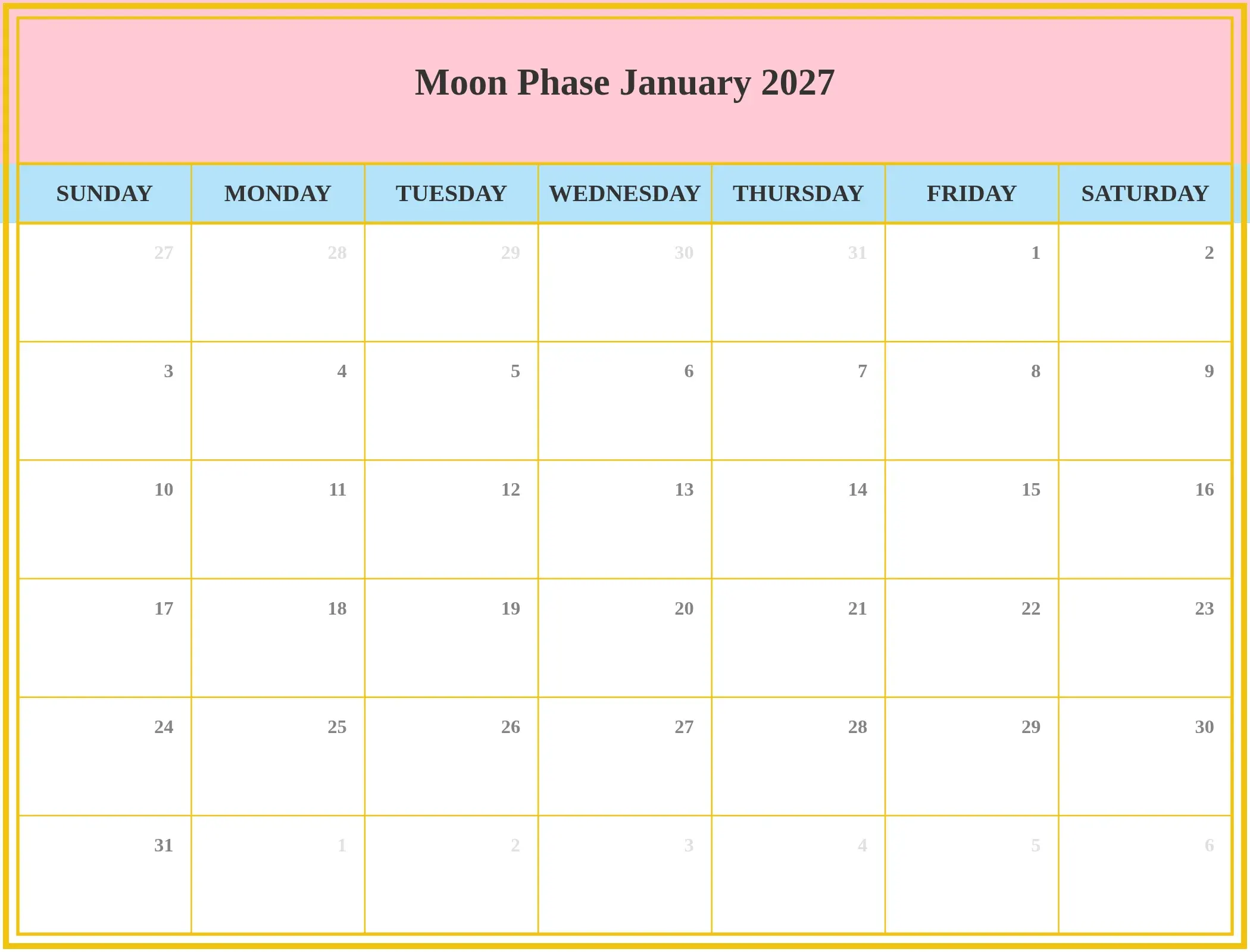 Moon Phase January 2027 Download Landscape