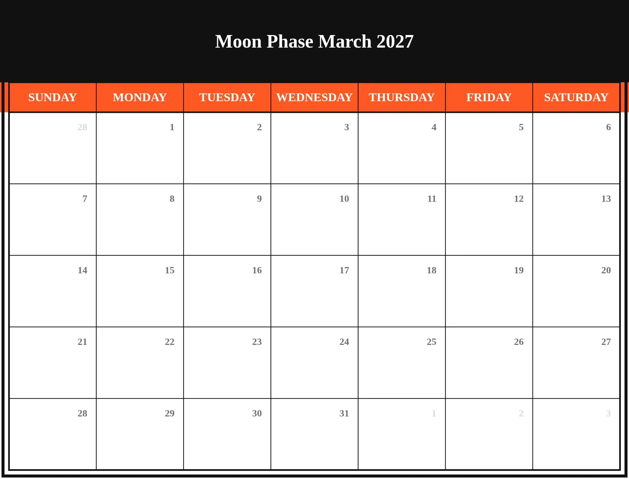 Moon Phase March 2027 Download Landscape