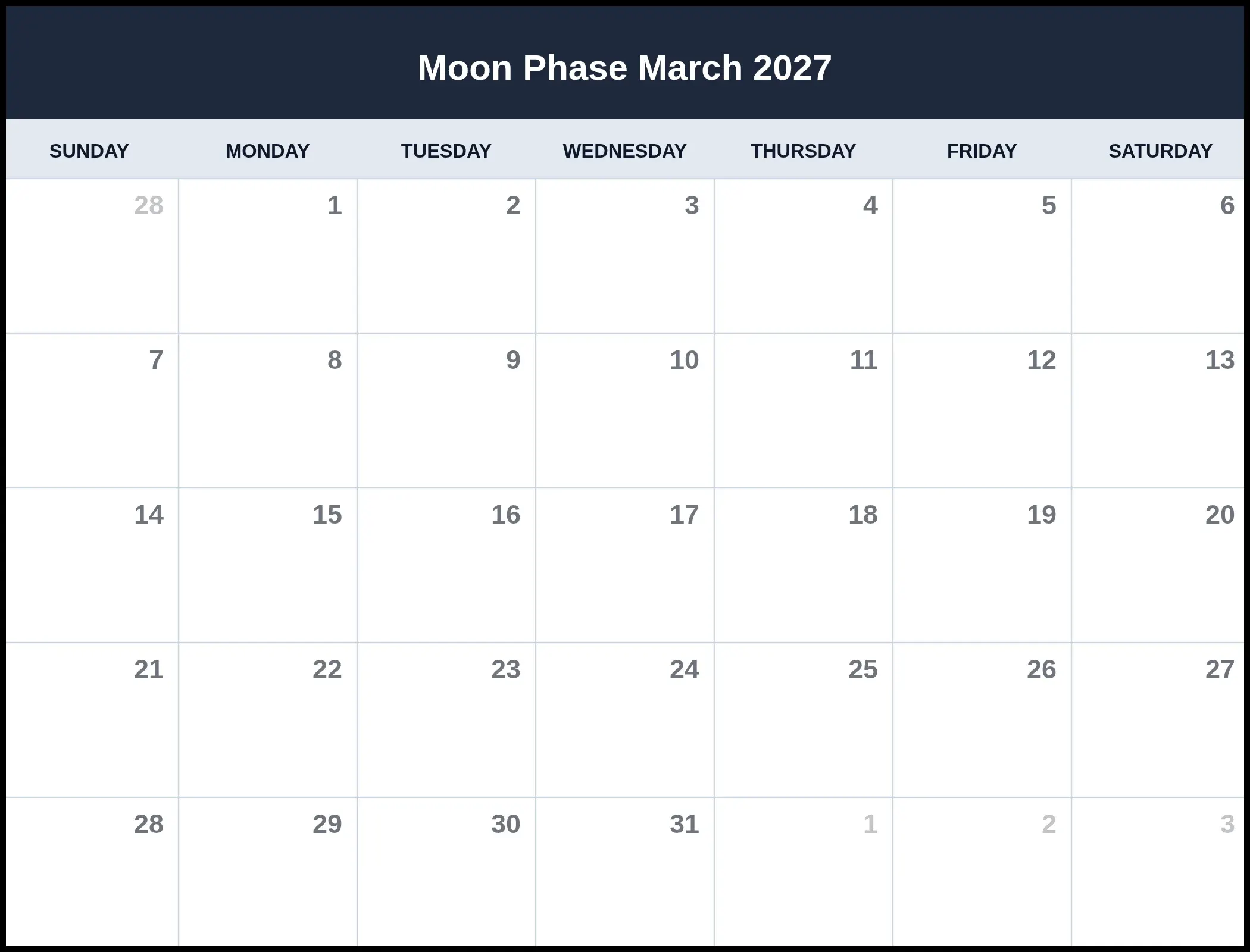 Moon Phase March 2027 Pdf