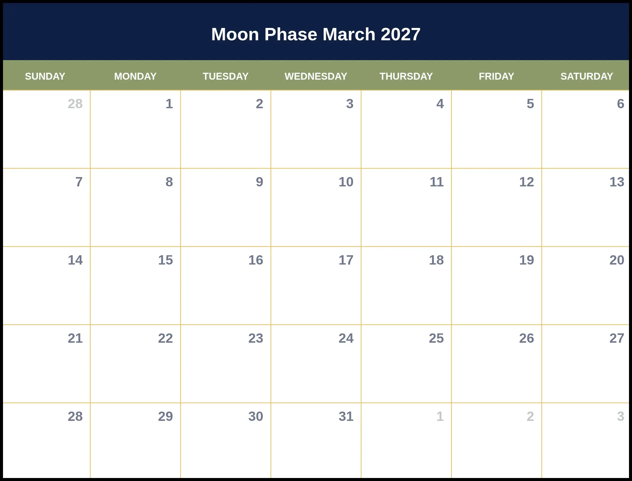 Moon Phase March 2027