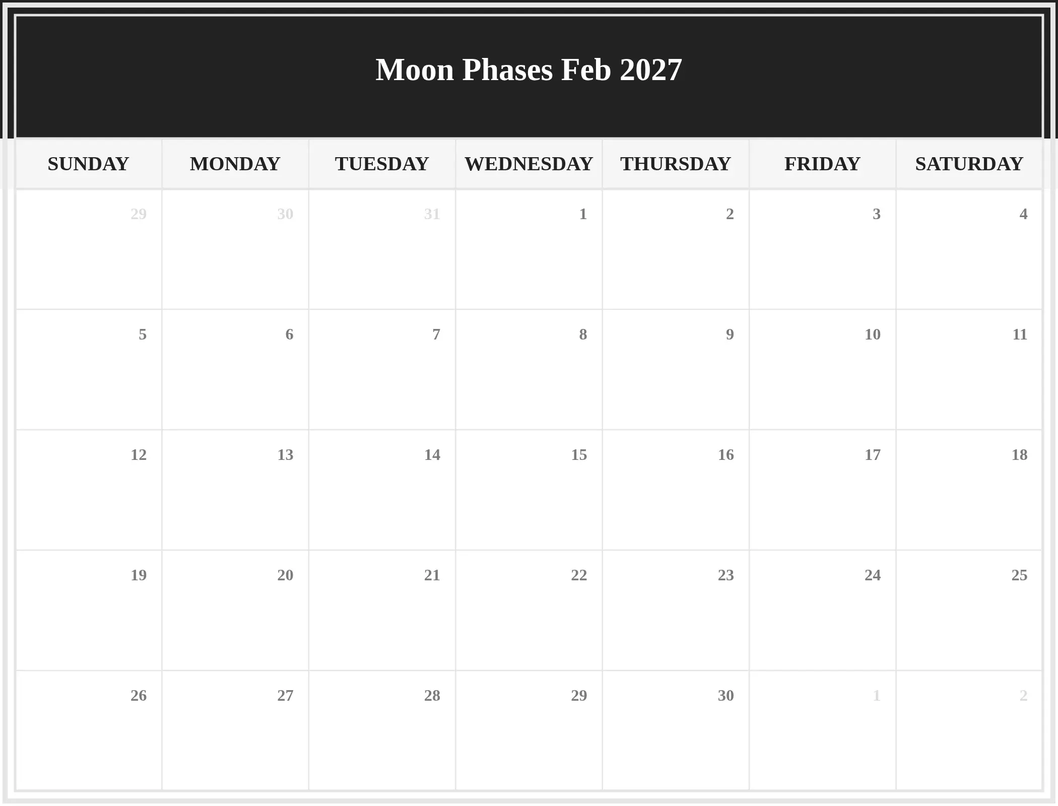 Moon Phases Feb 2027 Download Landscape