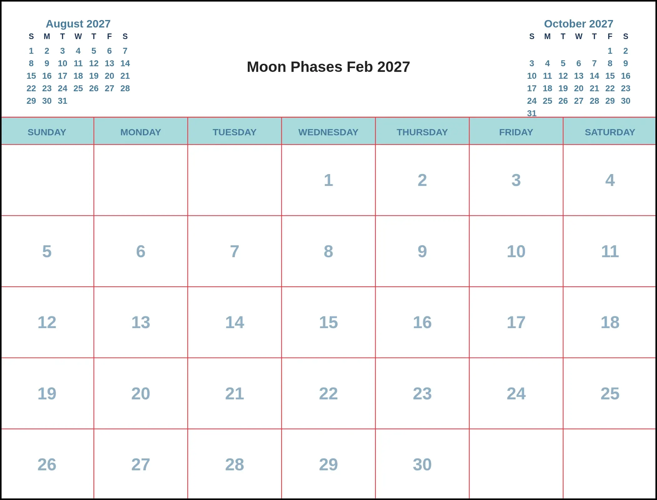 Moon Phases Feb 2027 With Three Month View Moon Phases Feb 2027 With Three Month View