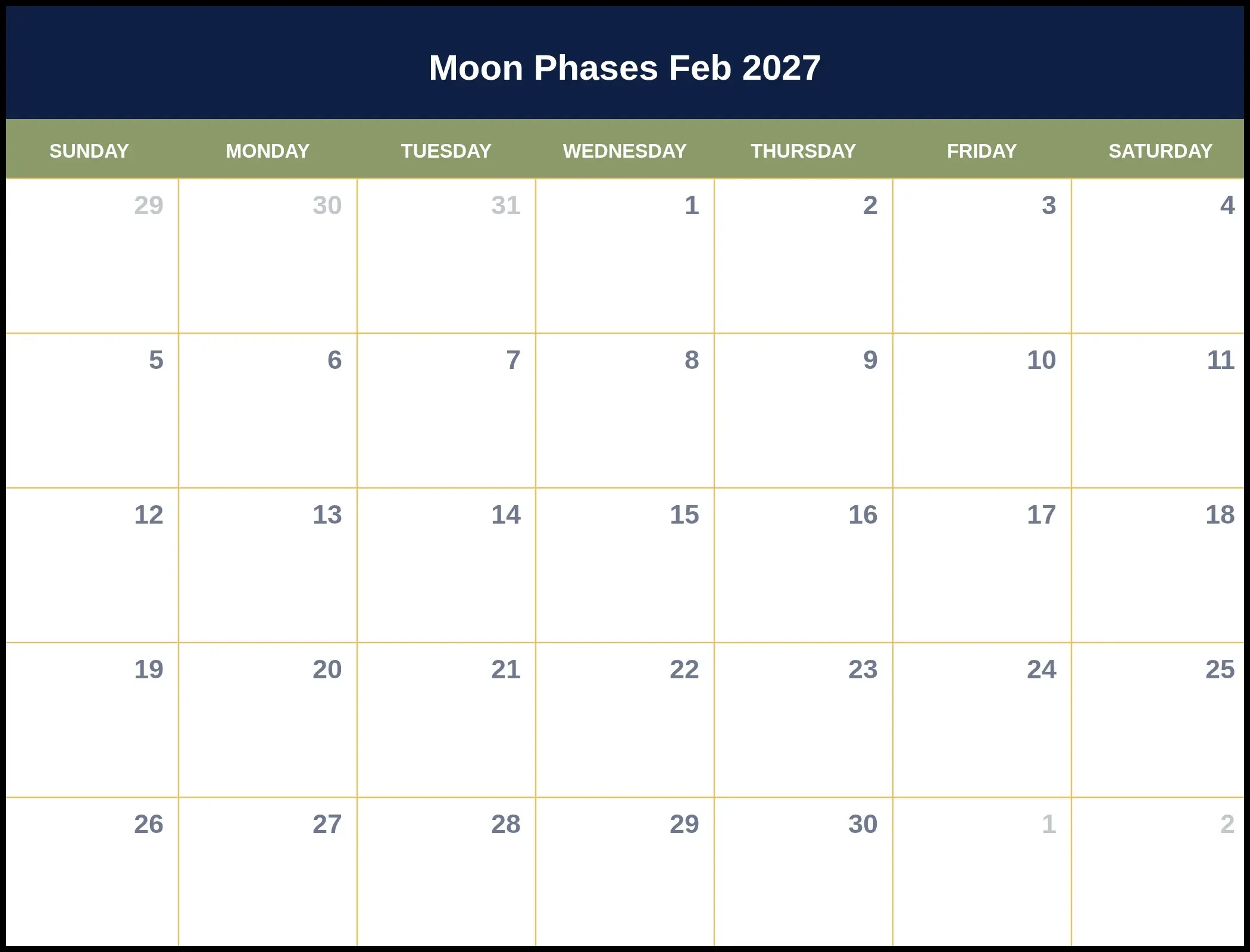 Moon Phases Feb 2027 Moon Phases Feb 2027