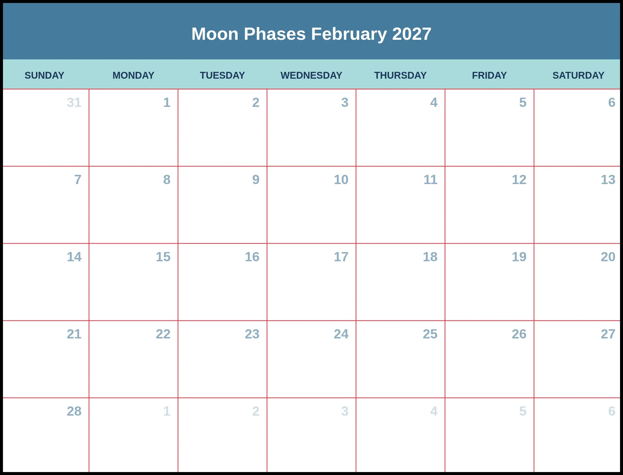 Moon Phases February 2027 Moon Phases February 2027