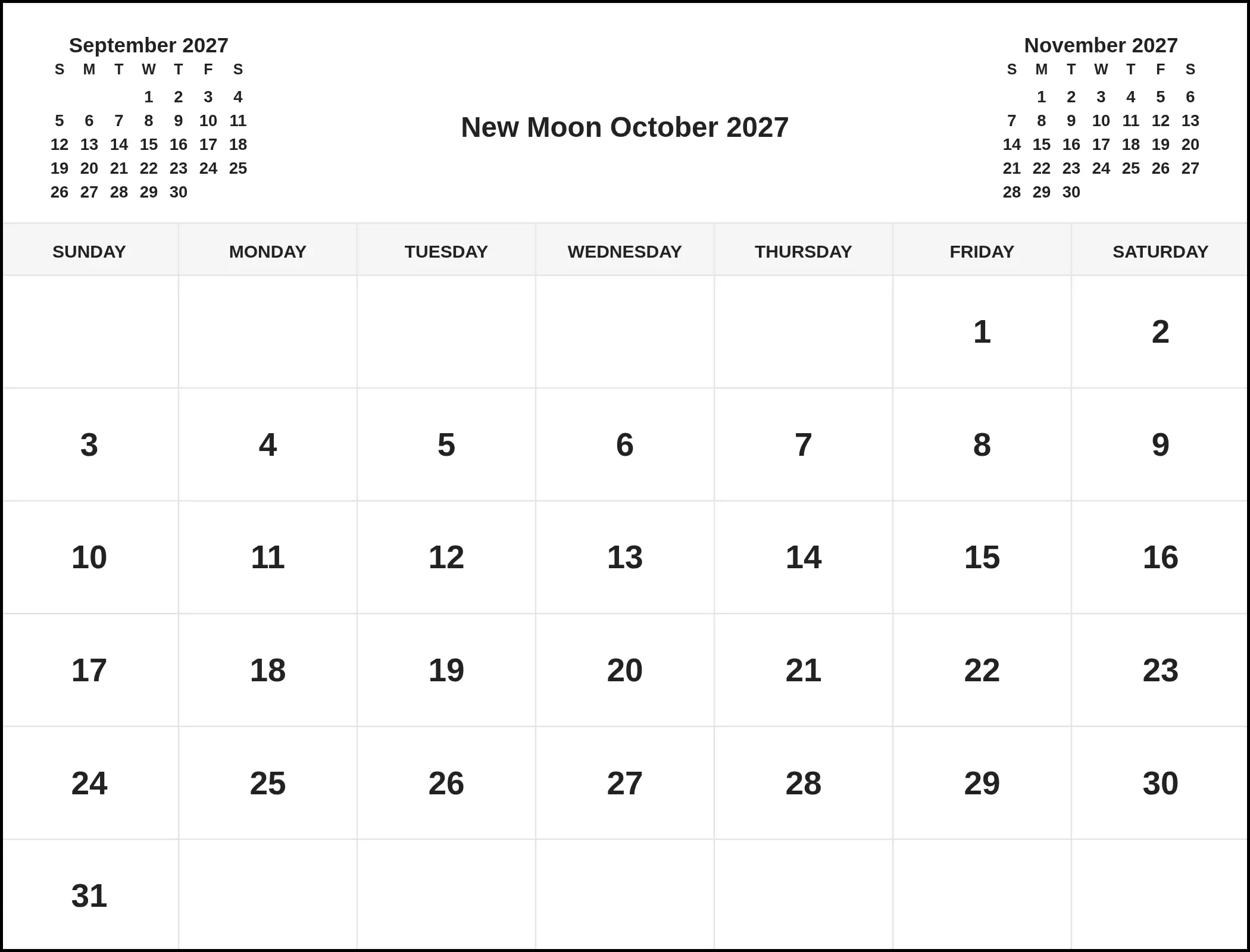 New Moon October 2027 With Three Month View