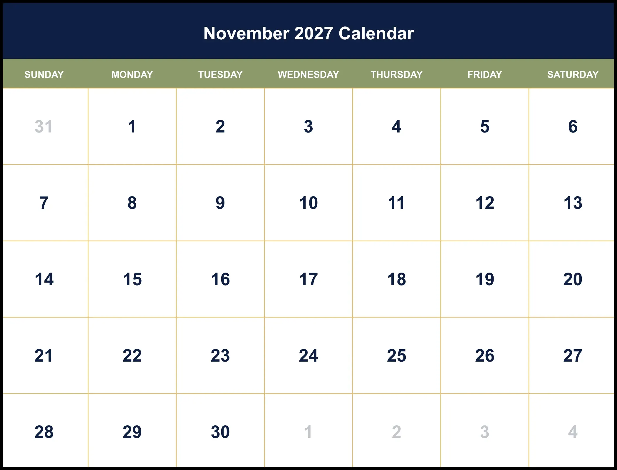 November 2027 Calendar Pdf November 2027 Calendar Pdf