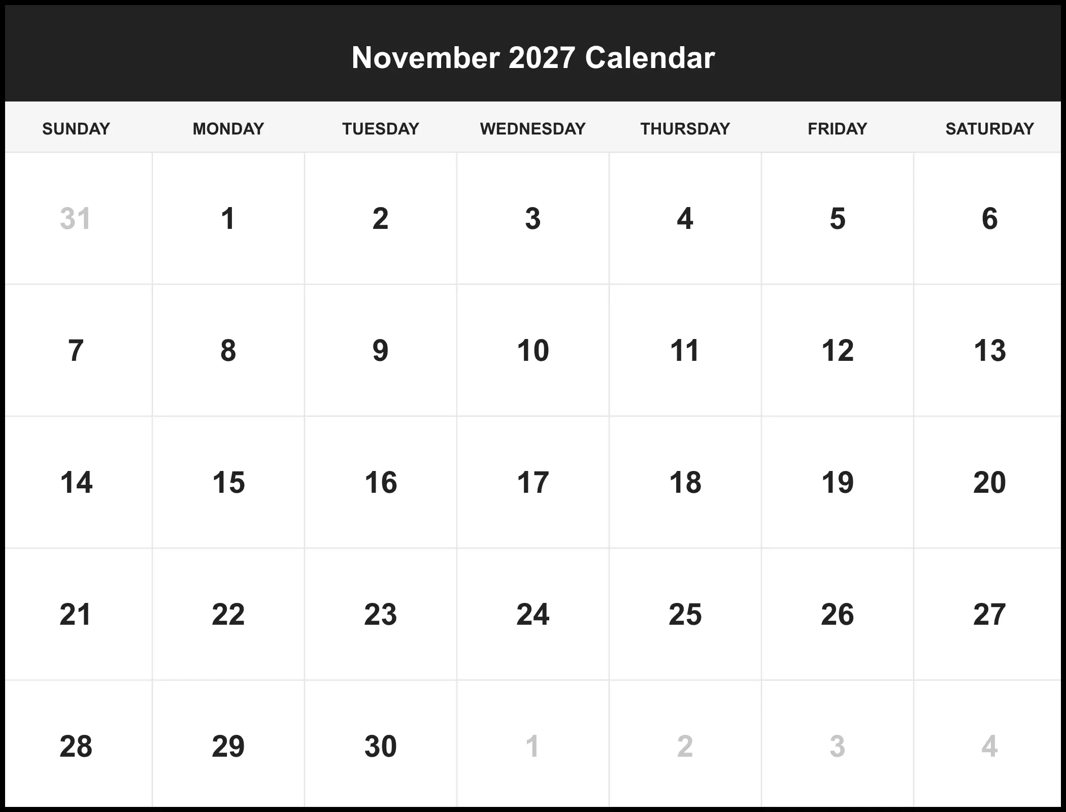 November 2027 Calendar