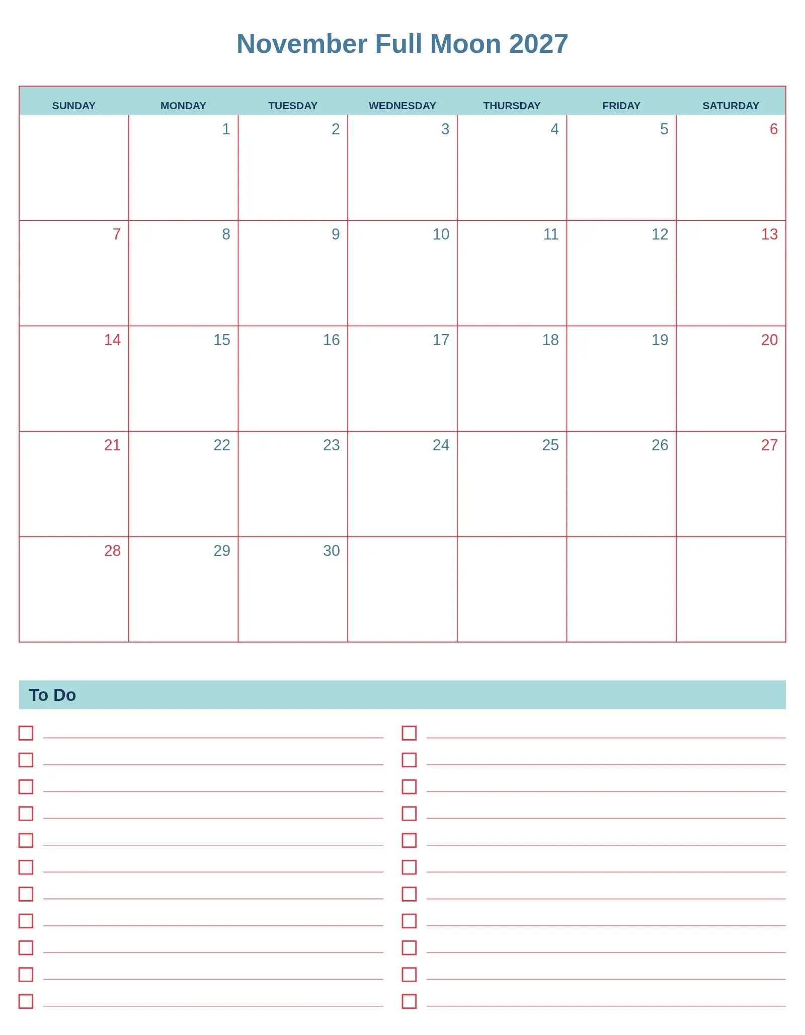 November Full Moon 2027 With To Do List Bottom Portrait November Full Moon 2027 With To Do List Bottom Portrait