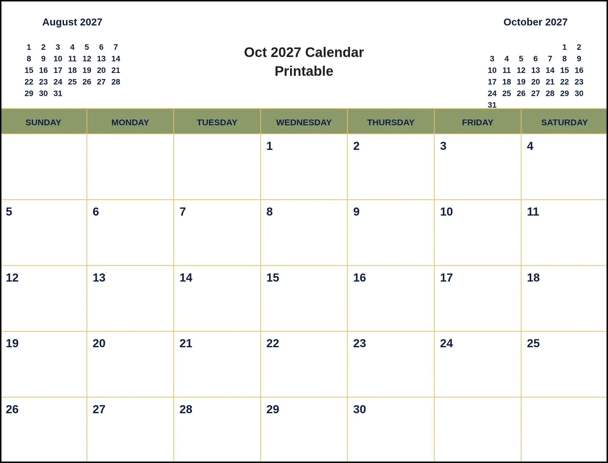 Oct 2027 Calendar Printable With Three Month View Oct 2027 Calendar Printable With Three Month View