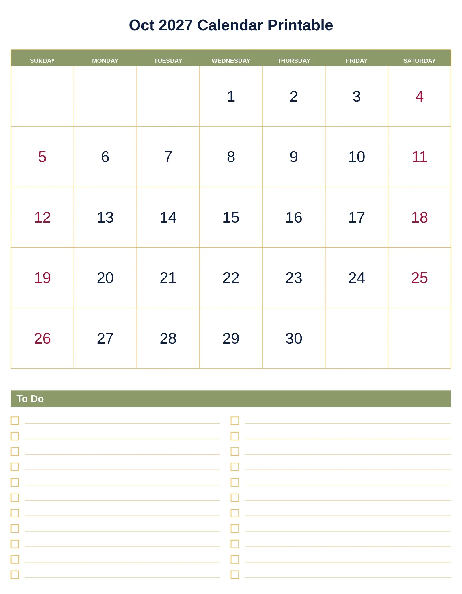 Oct 2027 Calendar Printable With To Do List Bottom Portrait Oct 2027 Calendar Printable With To Do List Bottom Portrait