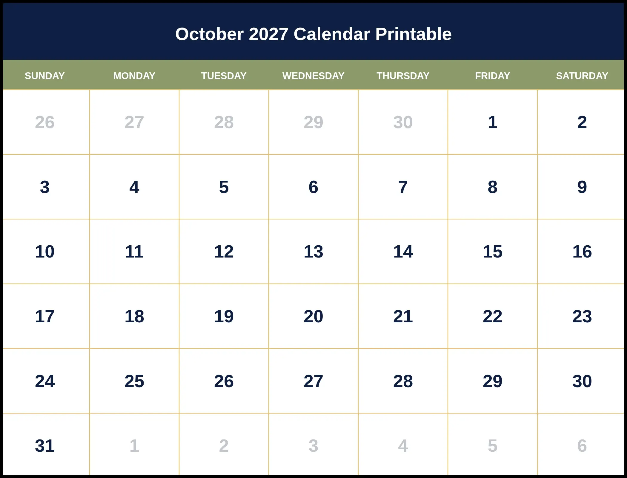 October 2027 Calendar Printable Pdf October 2027 Calendar Printable Pdf