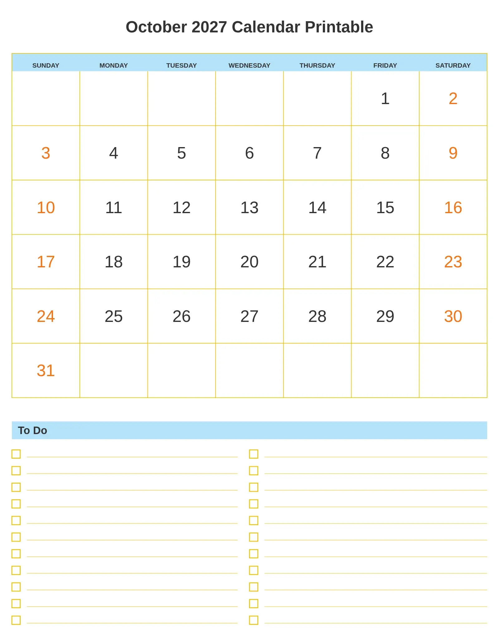 October 2027 Calendar Printable With To Do List Bottom Portrait October 2027 Calendar Printable With To Do List Bottom Portrait